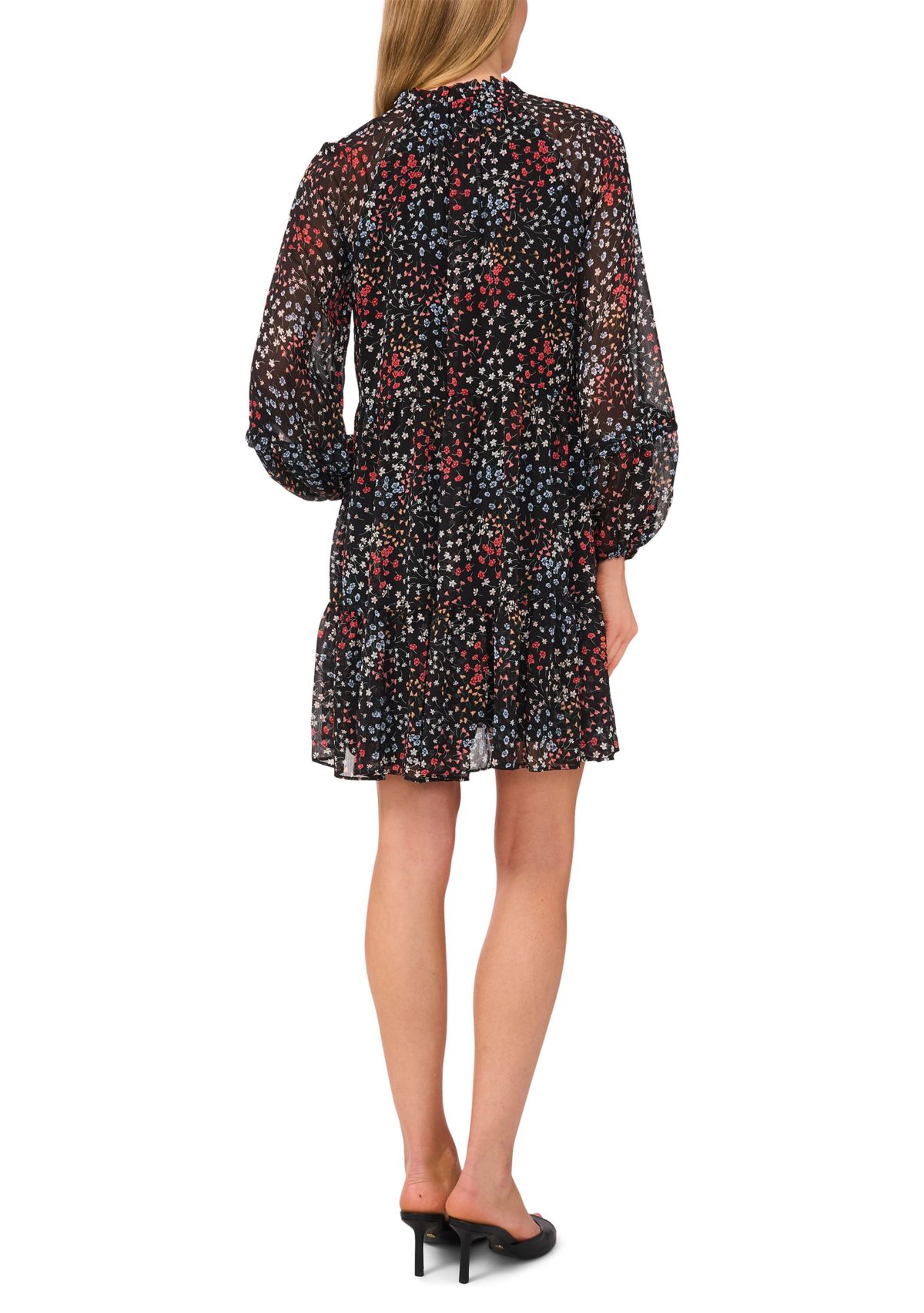 Womens Blouson Sleeve Printed Dress
