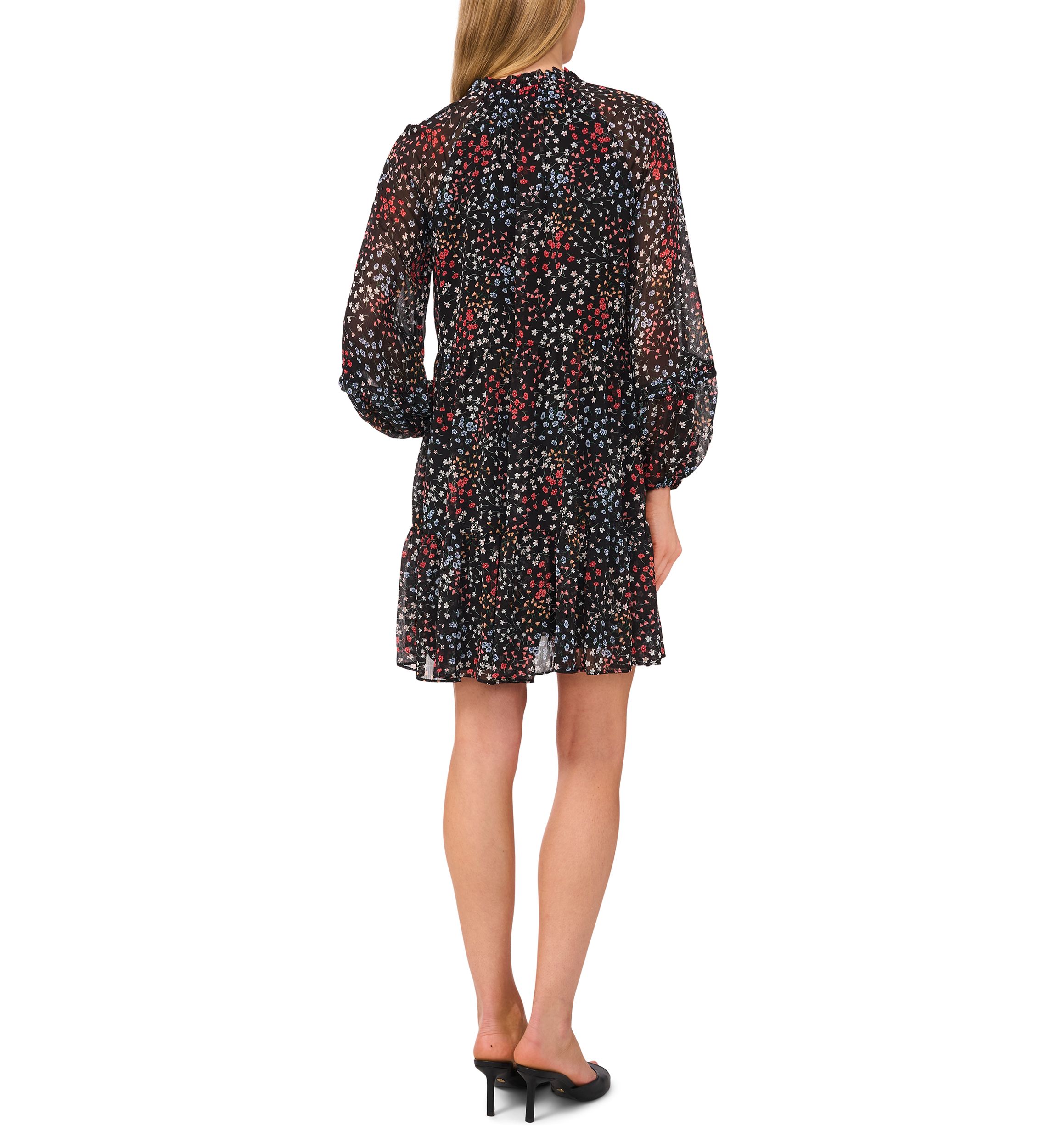 Womens Blouson Sleeve Printed Dress