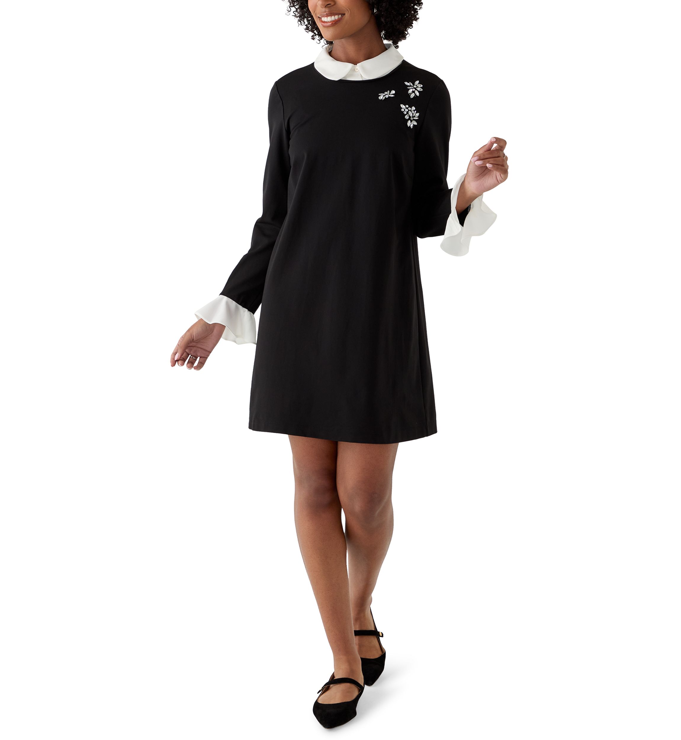 Womens Woven Collar Cuff Short Dress