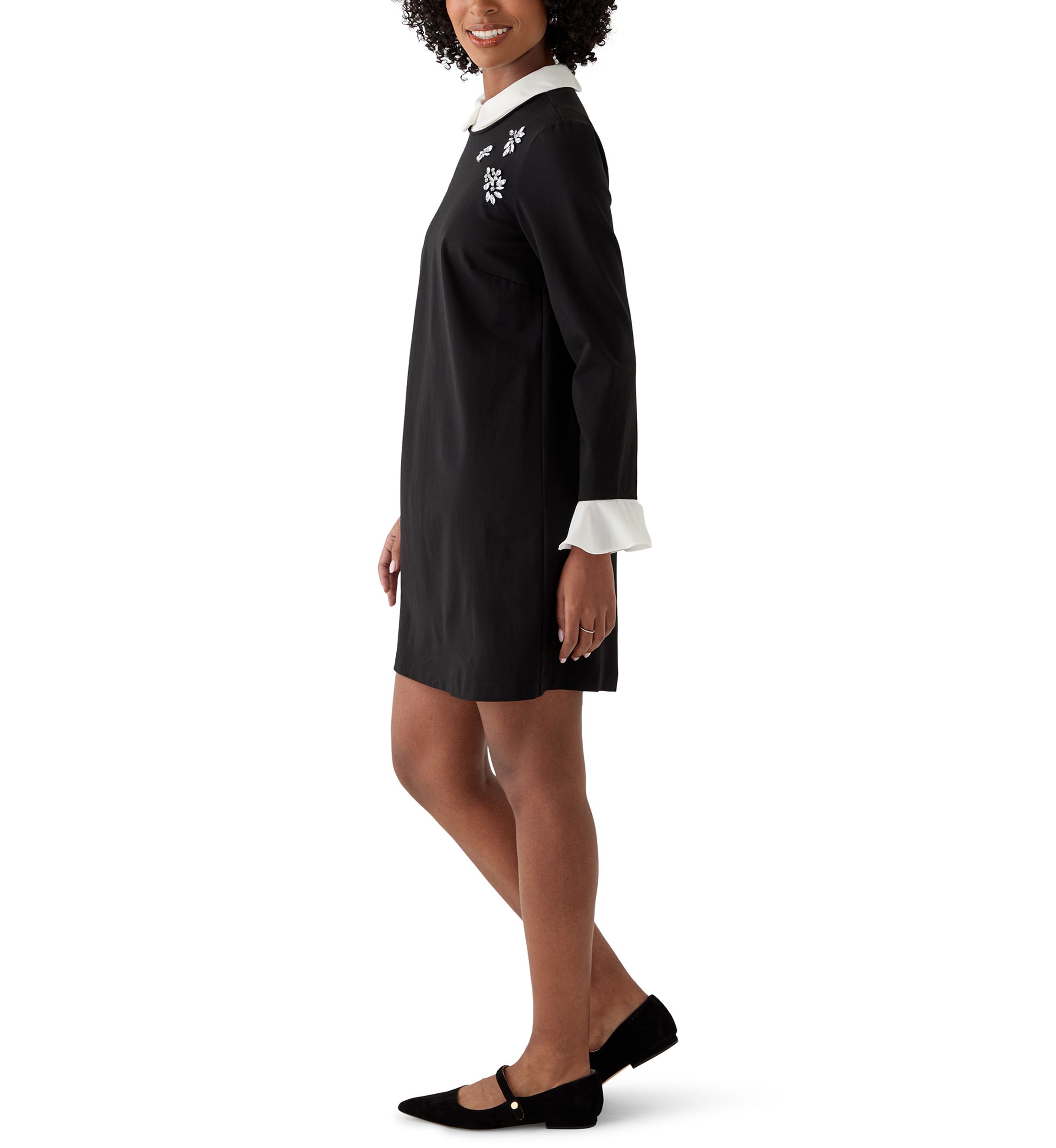 Womens Woven Collar Cuff Short Dress