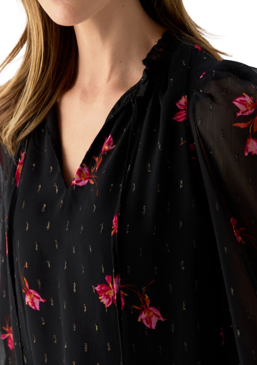  Womens Smocked Puff Sleeve Floral Blouse