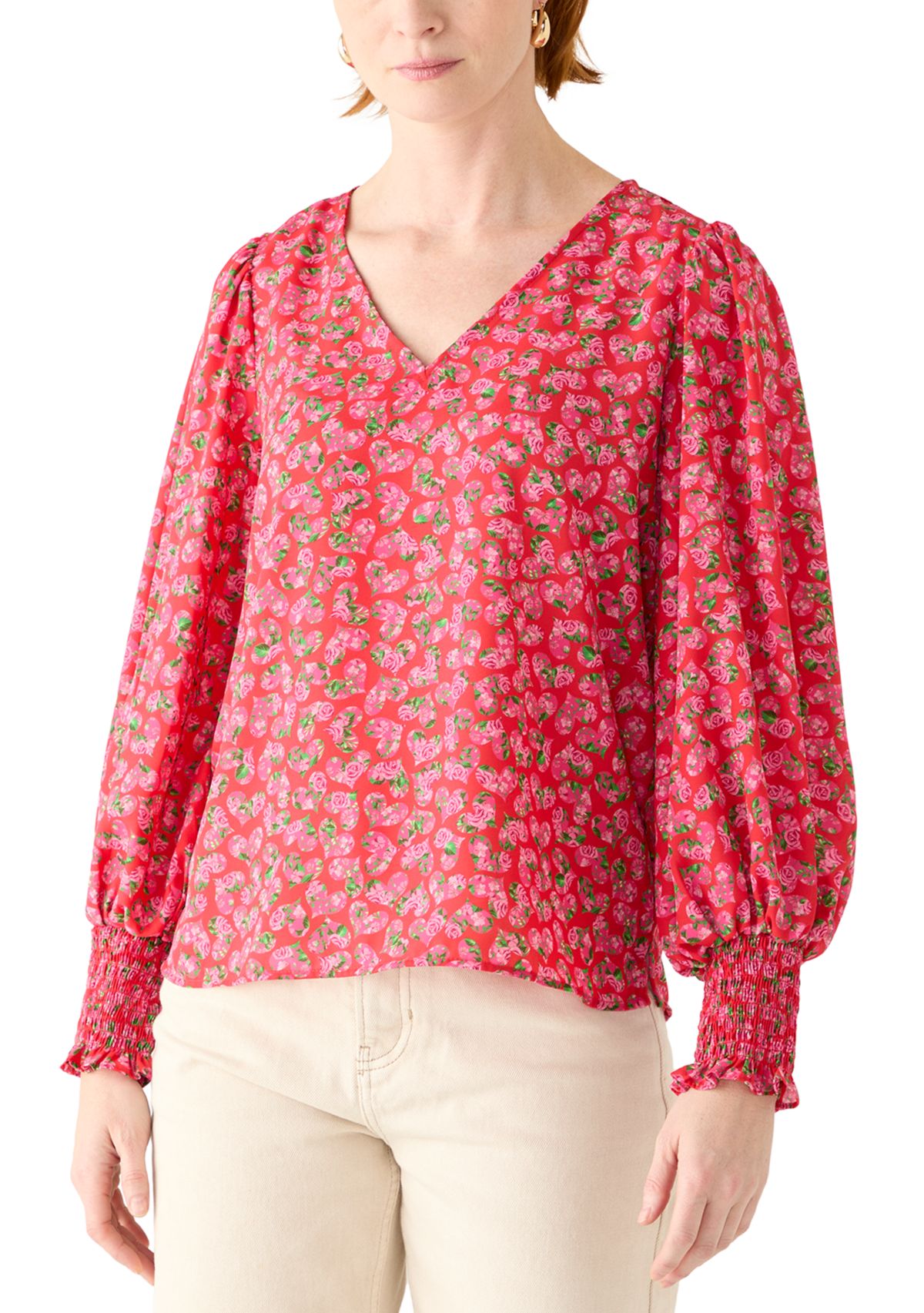 Womens Floral Heart Print Blouse