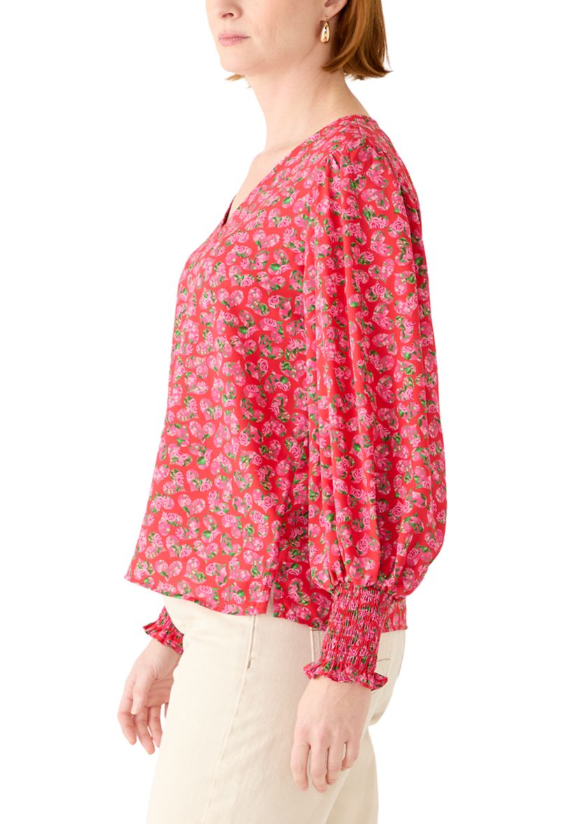 Womens Floral Heart Print Blouse