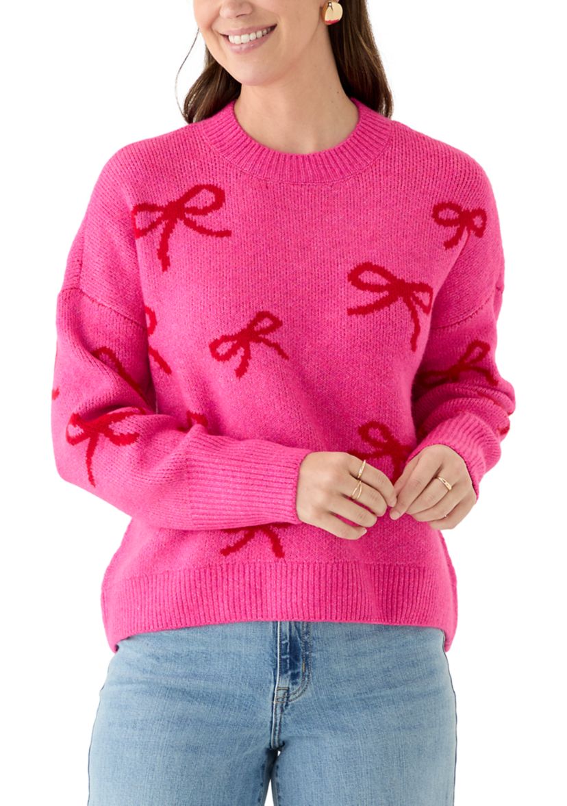 Womens All Over Bow Crew Neck Sweater