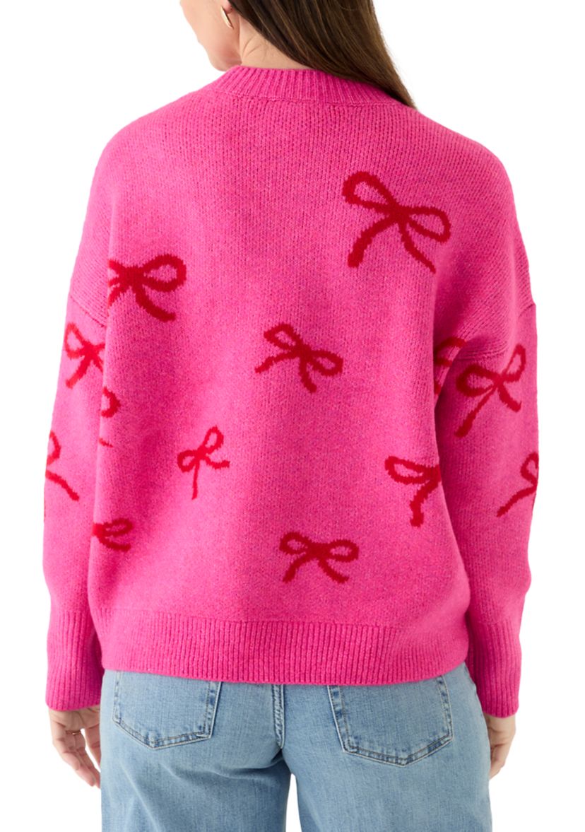 Womens All Over Bow Crew Neck Sweater
