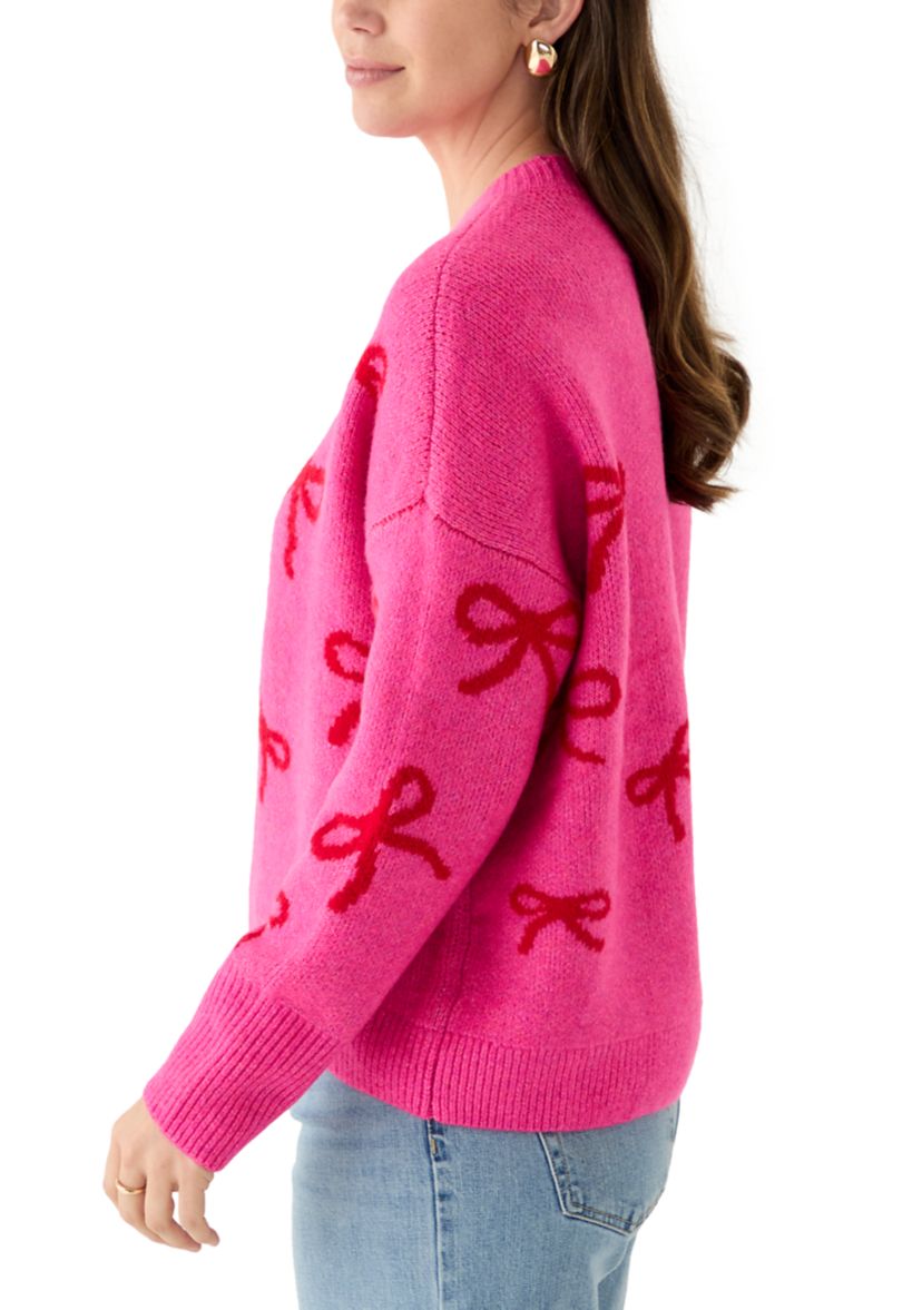 Womens All Over Bow Crew Neck Sweater
