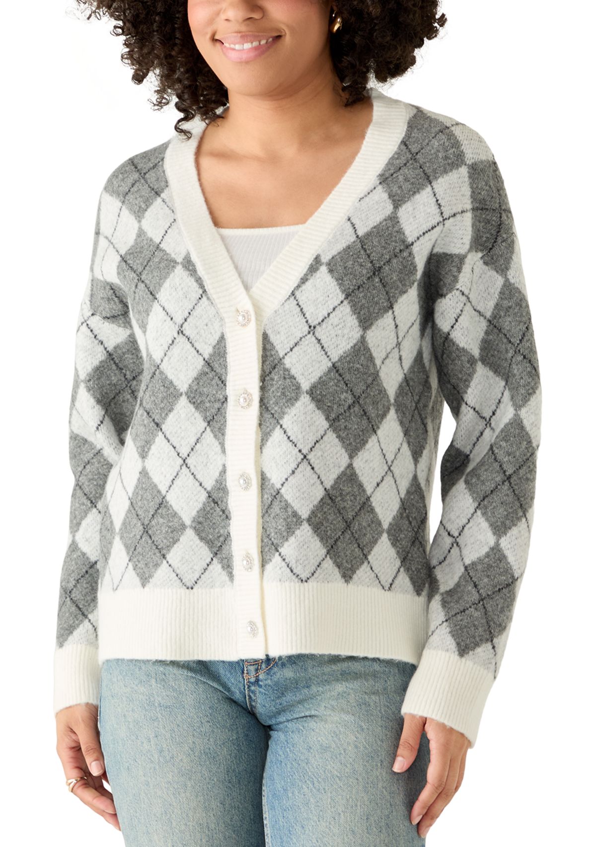 Womens Long Sleeve Argyle Cardigan