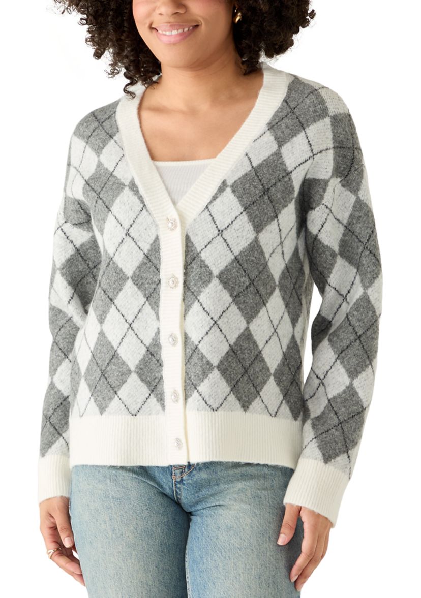 Womens Long Sleeve Argyle Cardigan