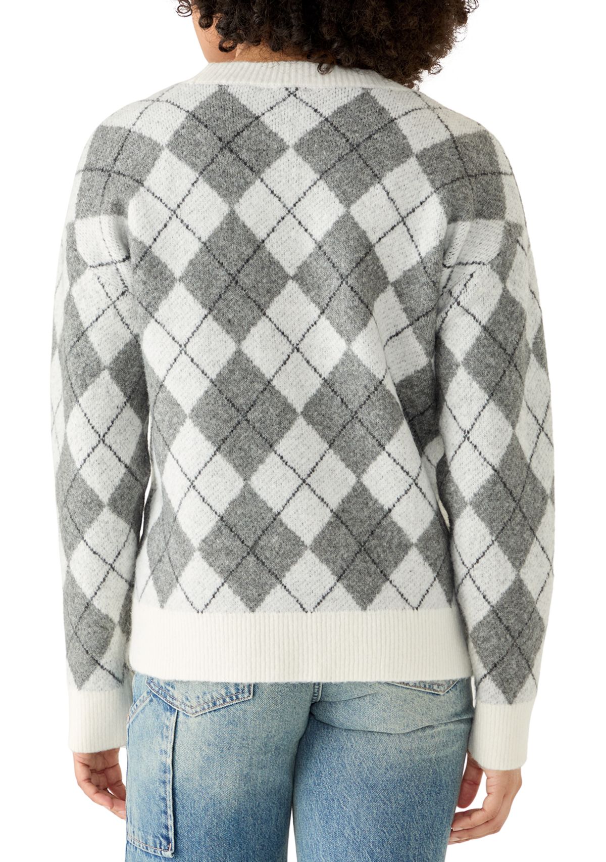 Womens Long Sleeve Argyle Cardigan