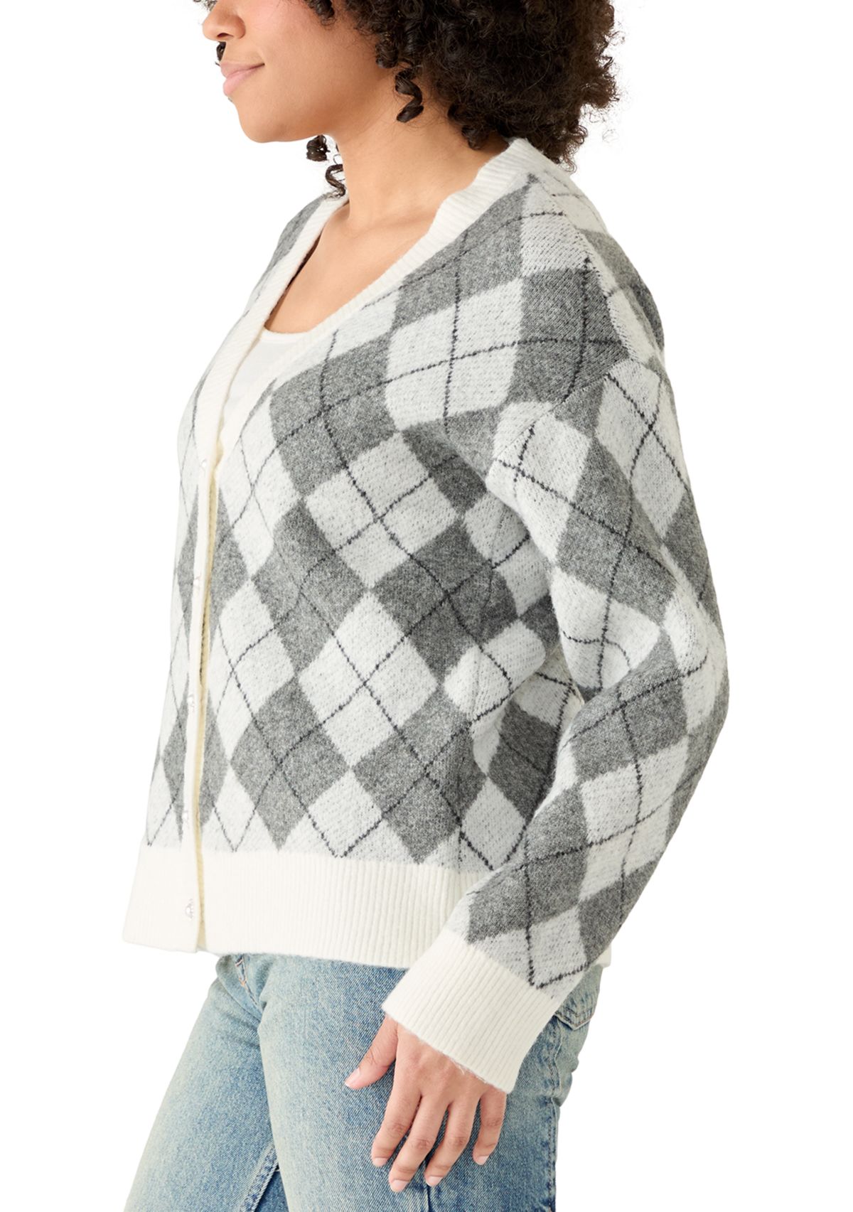 Womens Long Sleeve Argyle Cardigan