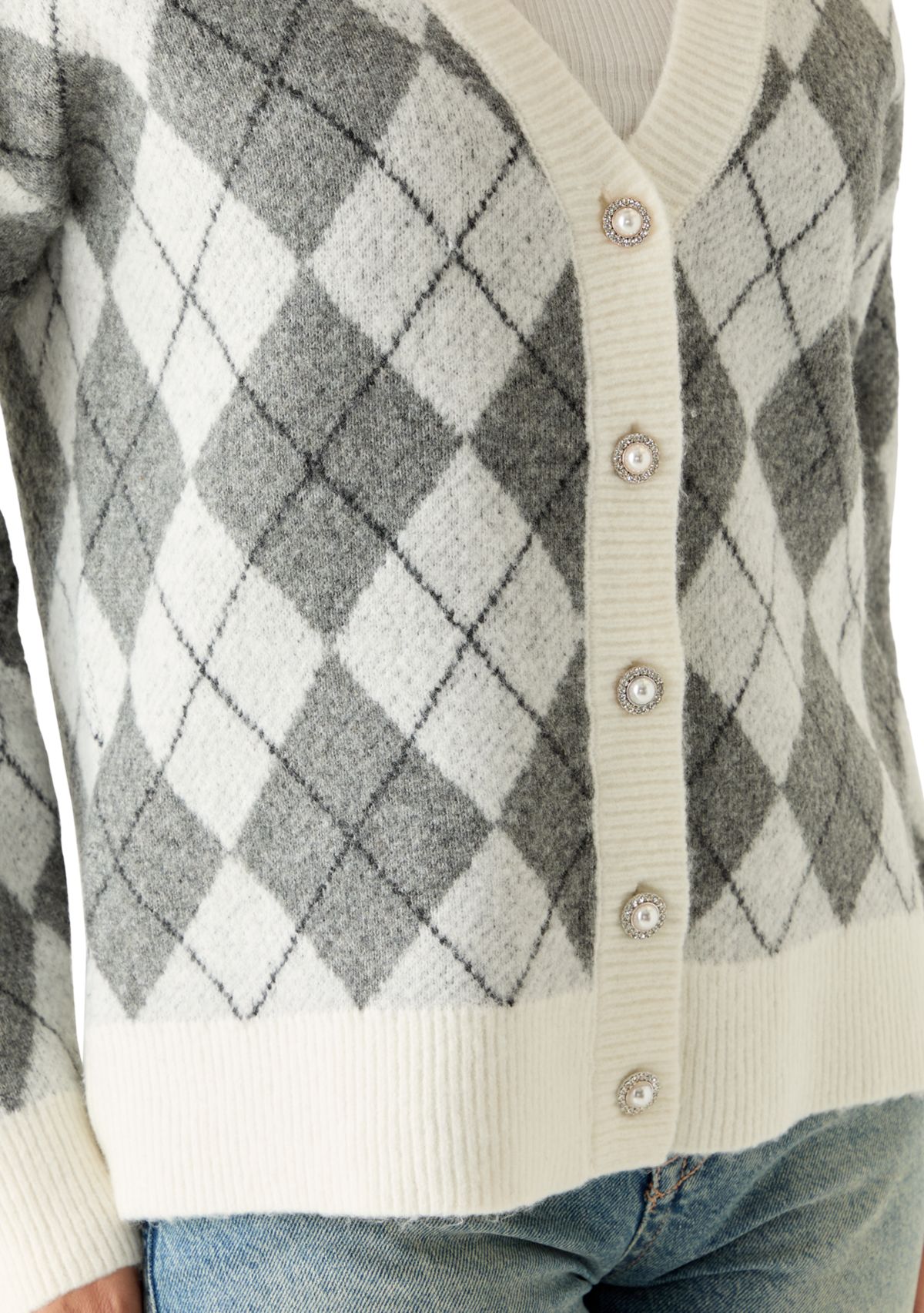 Womens Long Sleeve Argyle Cardigan