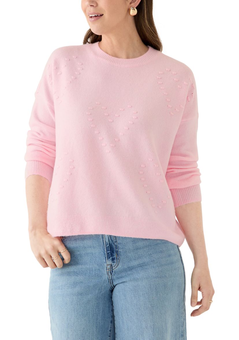Womens Textured Heart Crew Neck Sweater