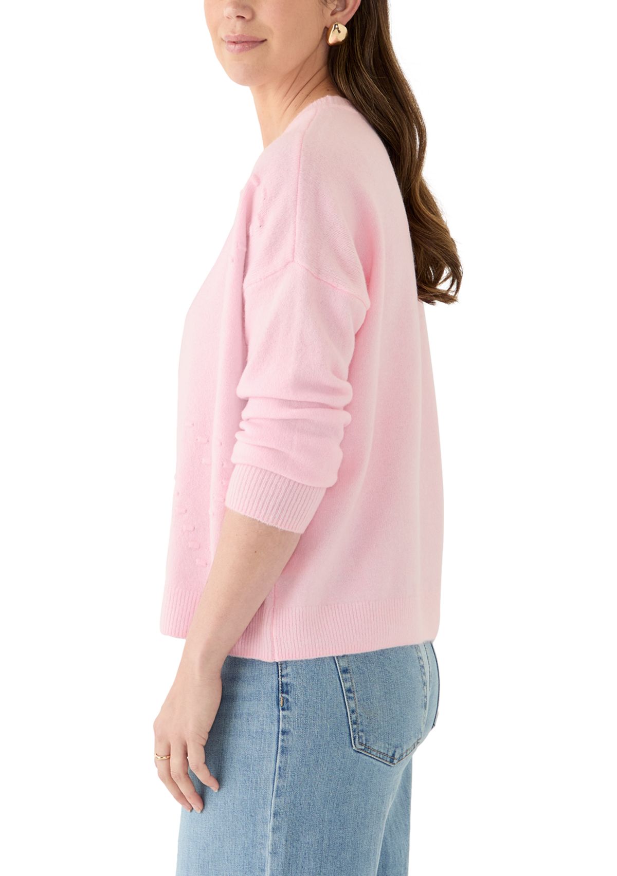 Womens Textured Heart Crew Neck Sweater