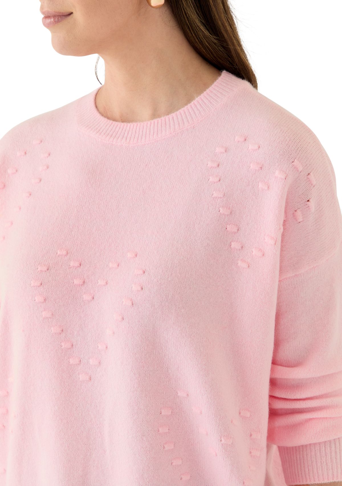 Womens Textured Heart Crew Neck Sweater