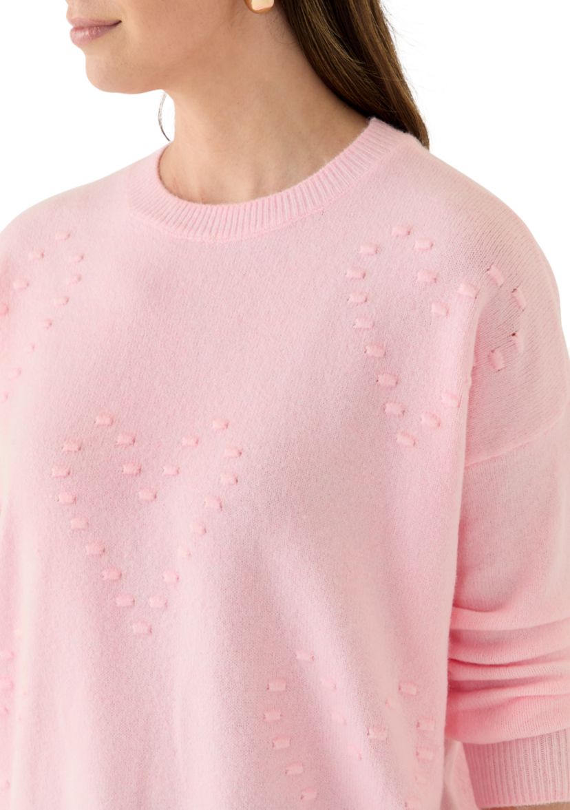 Womens Textured Heart Crew Neck Sweater