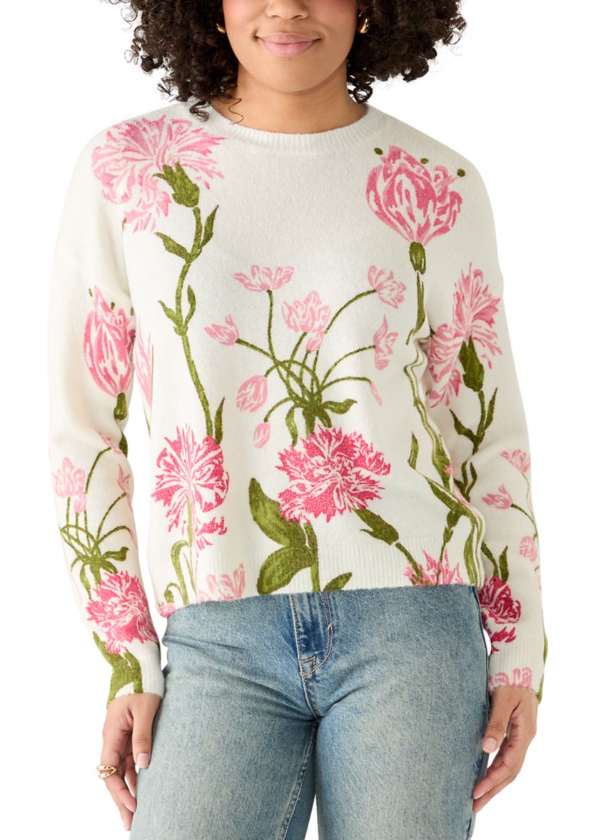 Womens Floral Crew Neck Sweater