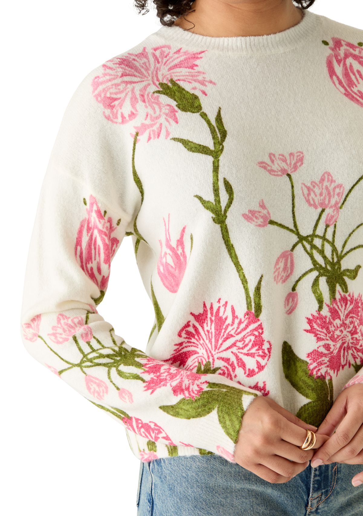Womens Floral Crew Neck Sweater