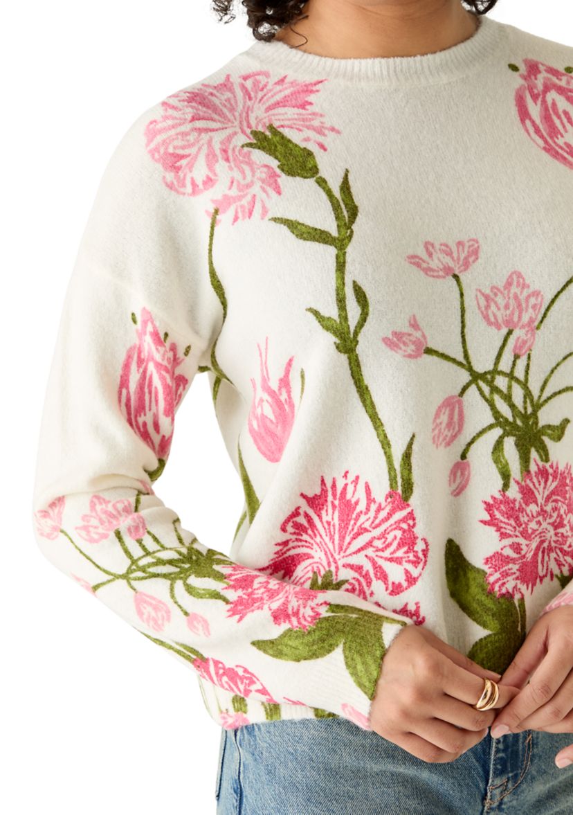 Womens Floral Crew Neck Sweater
