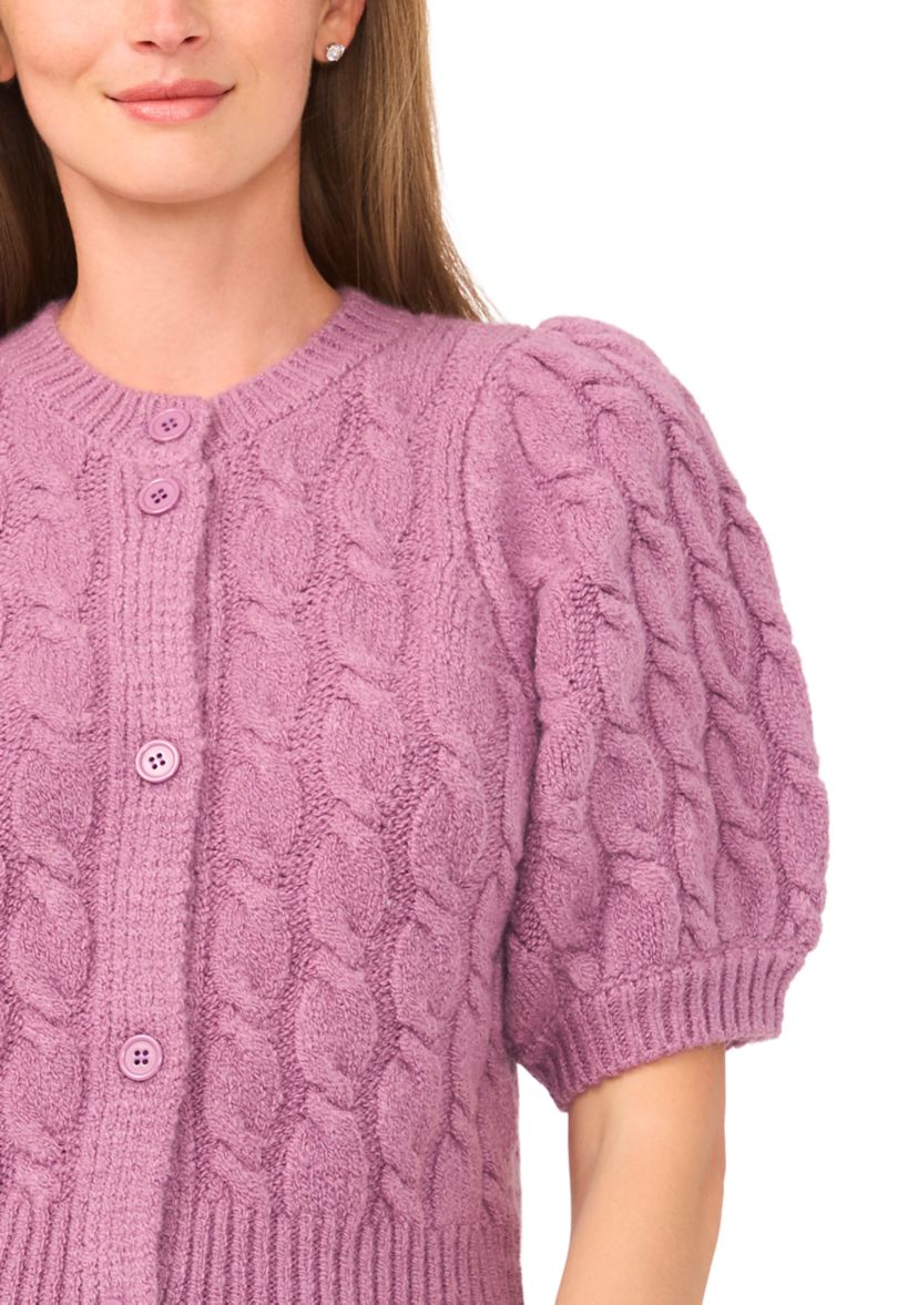 Womens Puff Sleeve Cable Knit Cardigan