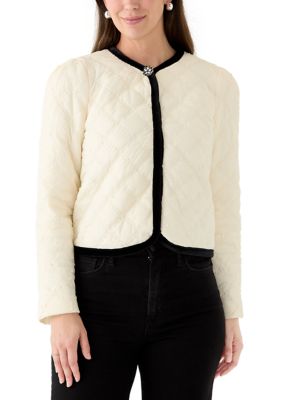 CeCe Women's Long Sleeve Quilted Jacket, Ivory, Large