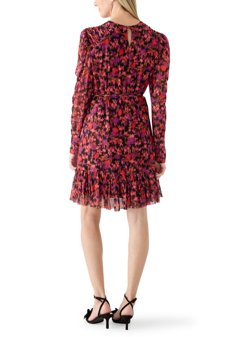 sachin and babi light blue dress Pink Floral Long Sleeve Midi Dress Grey Pink / M