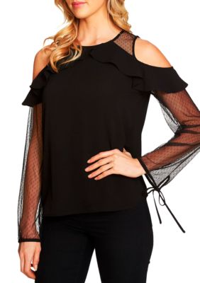 CeCe Ruffled Cold-Shoulder Sleeve Top | belk