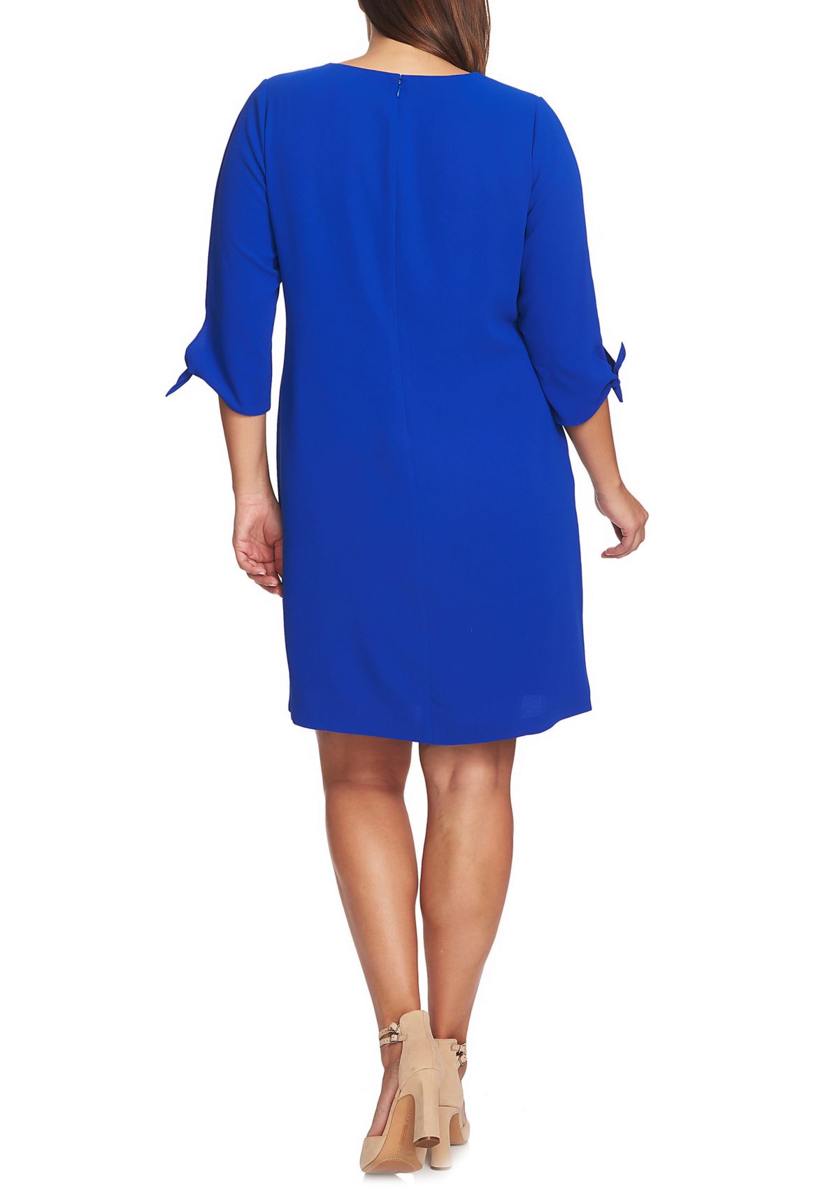Plus Size 3/4 Sleeve Tie Sleeve Moss Crepe Dress