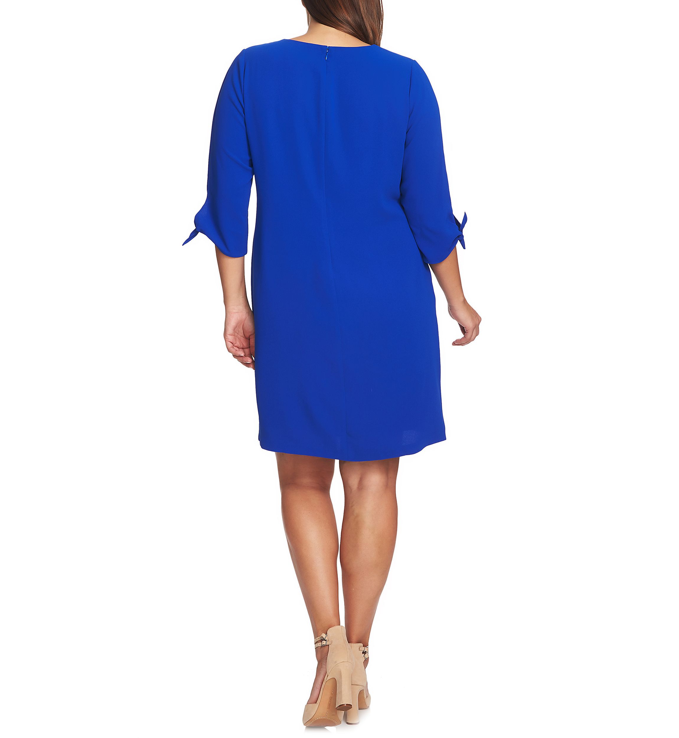 Plus Size 3/4 Sleeve Tie Sleeve Moss Crepe Dress