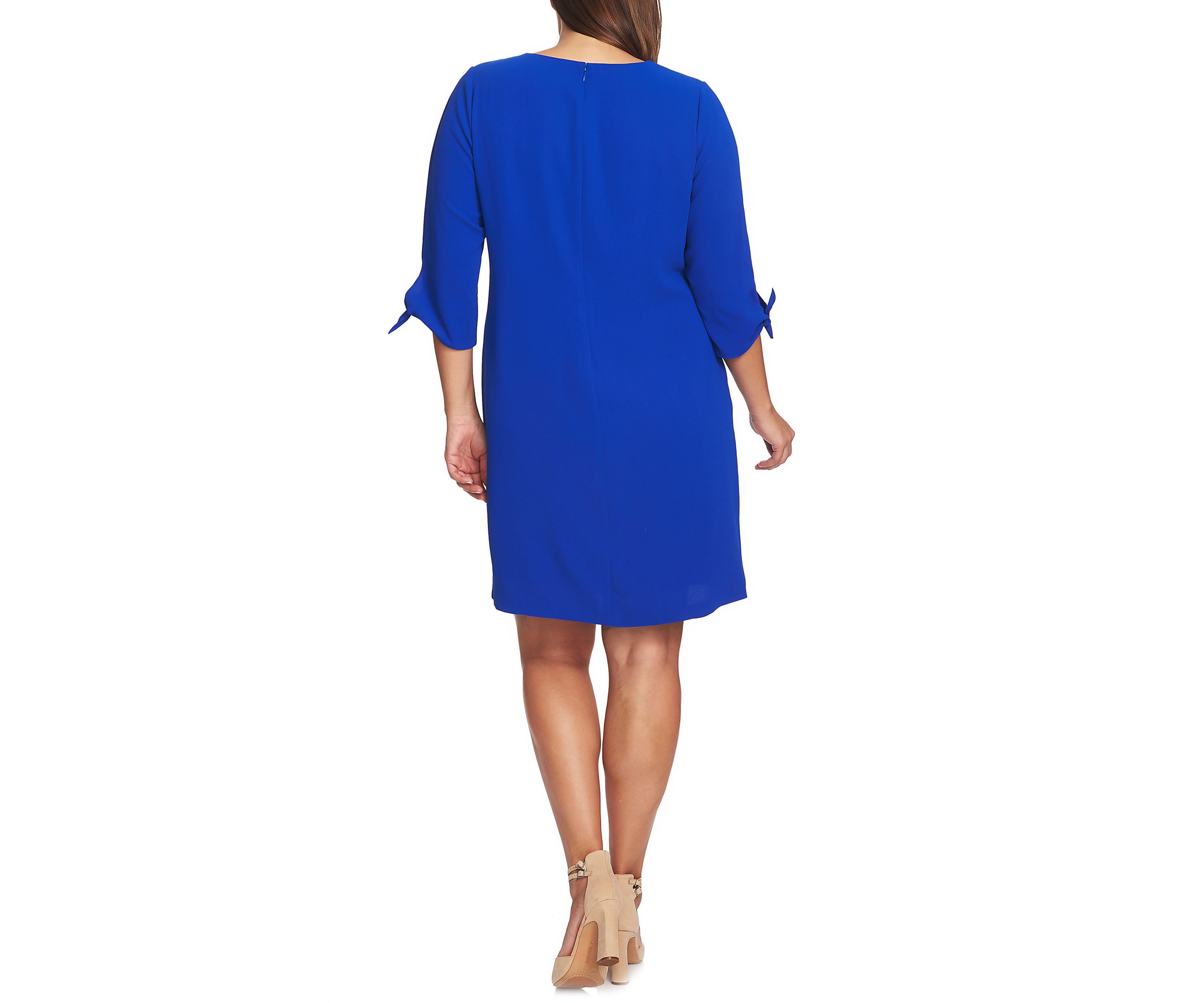 Plus Size 3/4 Sleeve Tie Sleeve Moss Crepe Dress