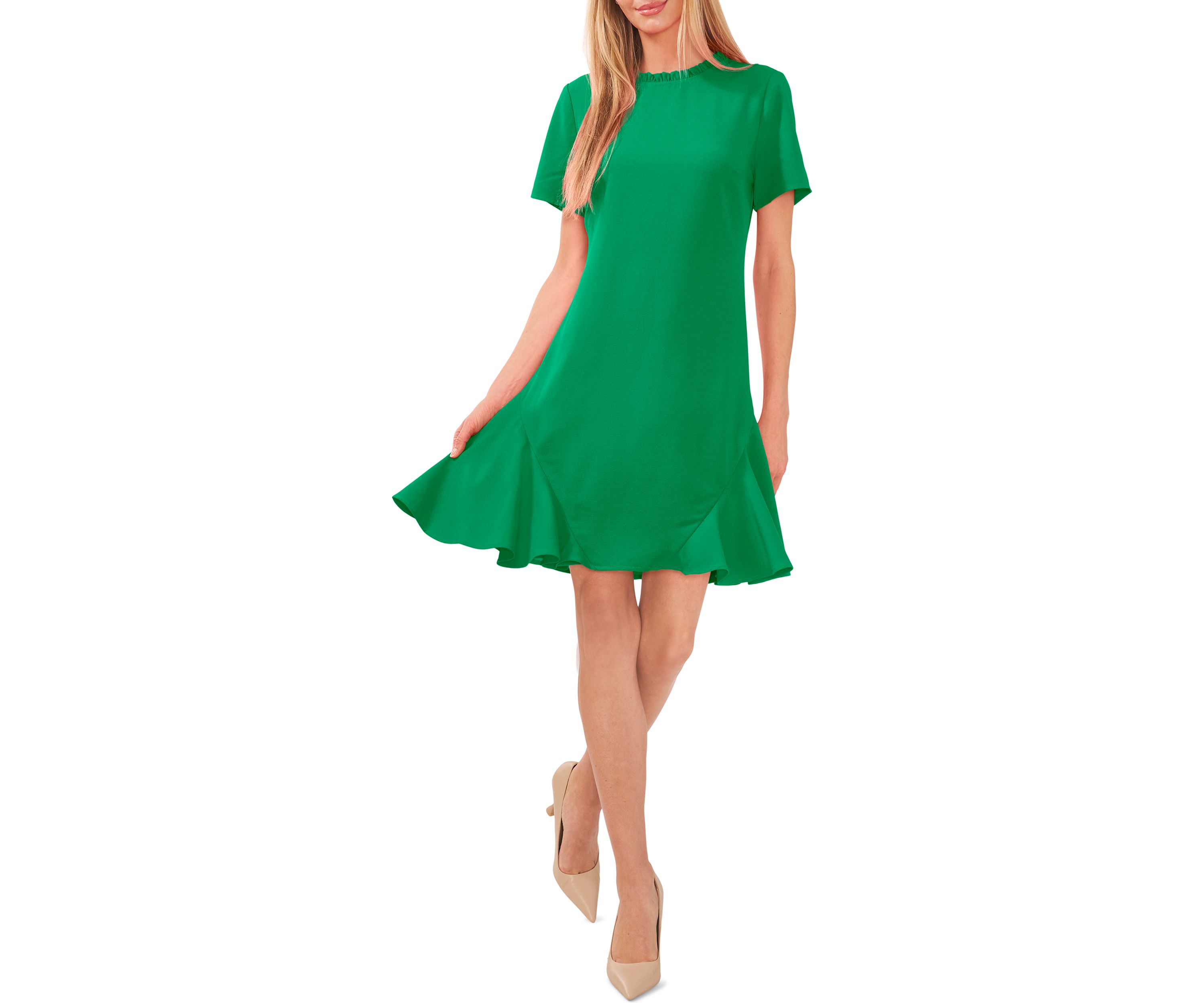 Womens Ruffle Neck Godet Dress