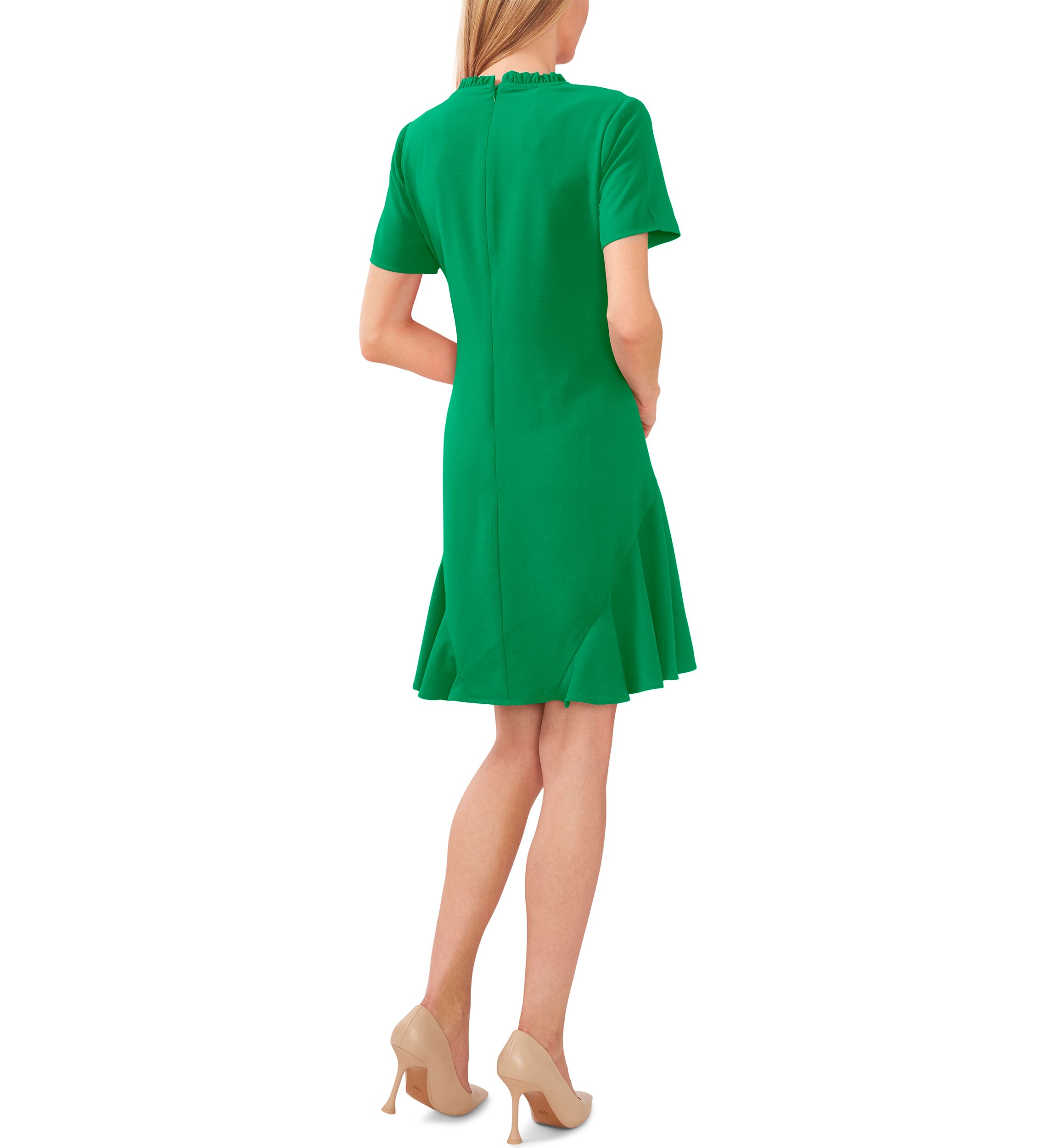 Womens Ruffle Neck Godet Dress