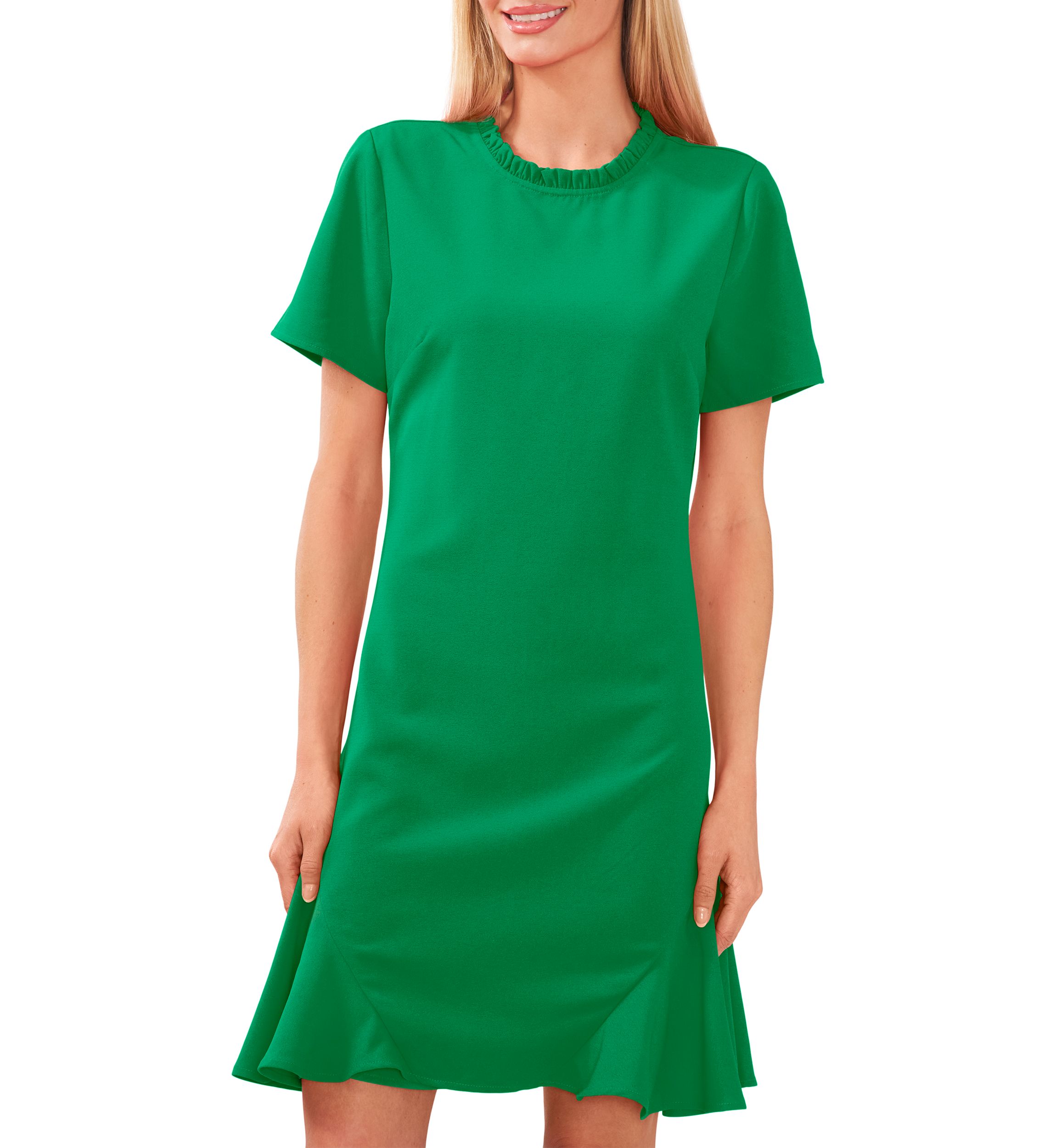 Womens Ruffle Neck Godet Dress