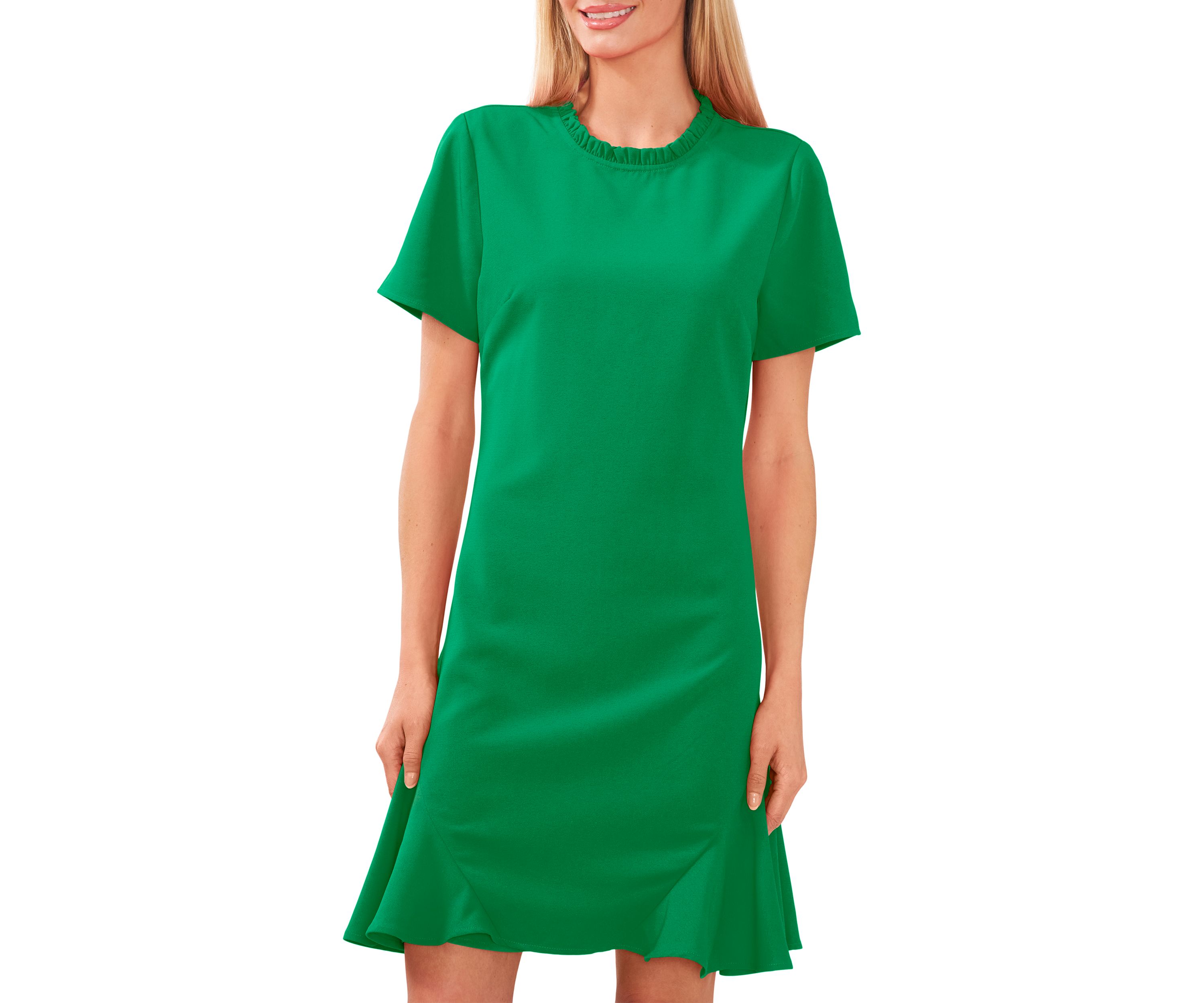 Womens Ruffle Neck Godet Dress
