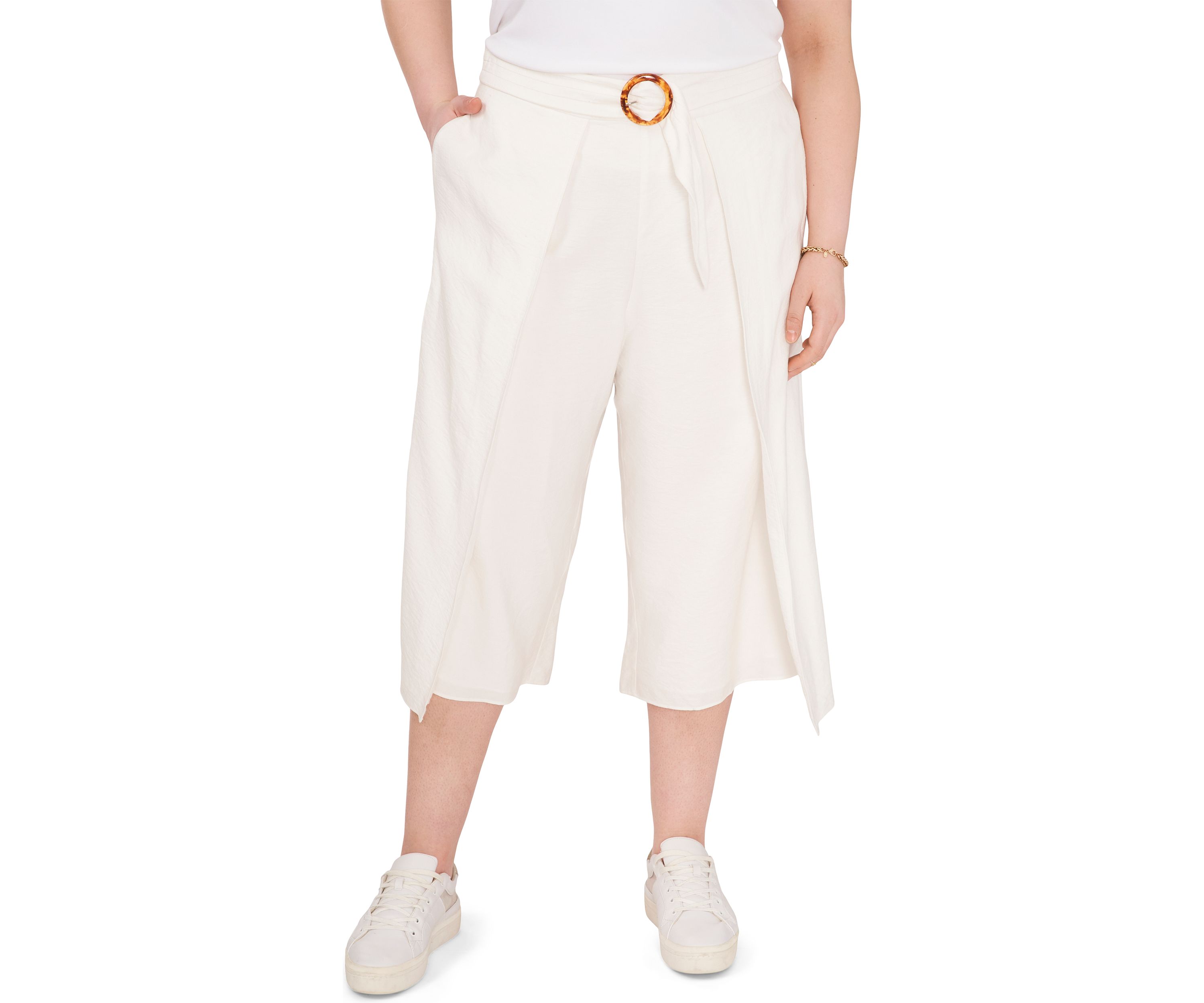 Plus Size Sash Belt Trousers