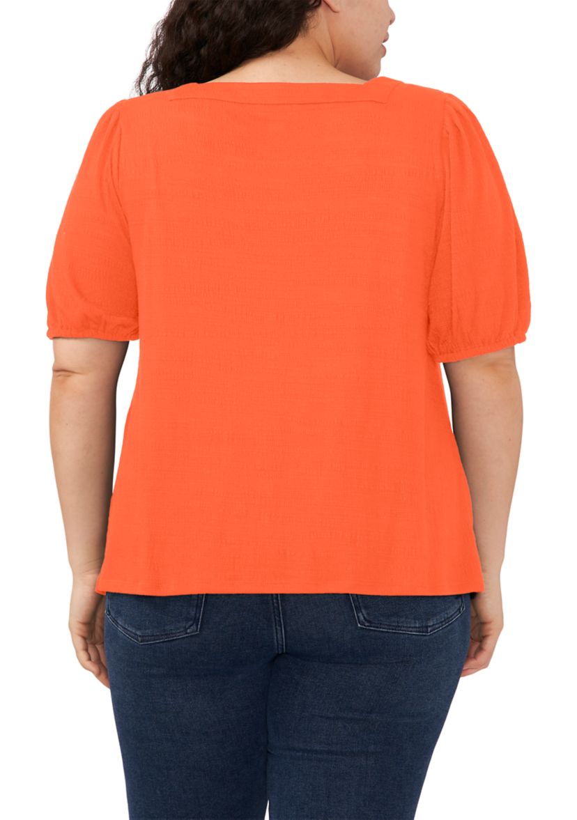 Plus Size Square Neck Short Puff Sleeve Top