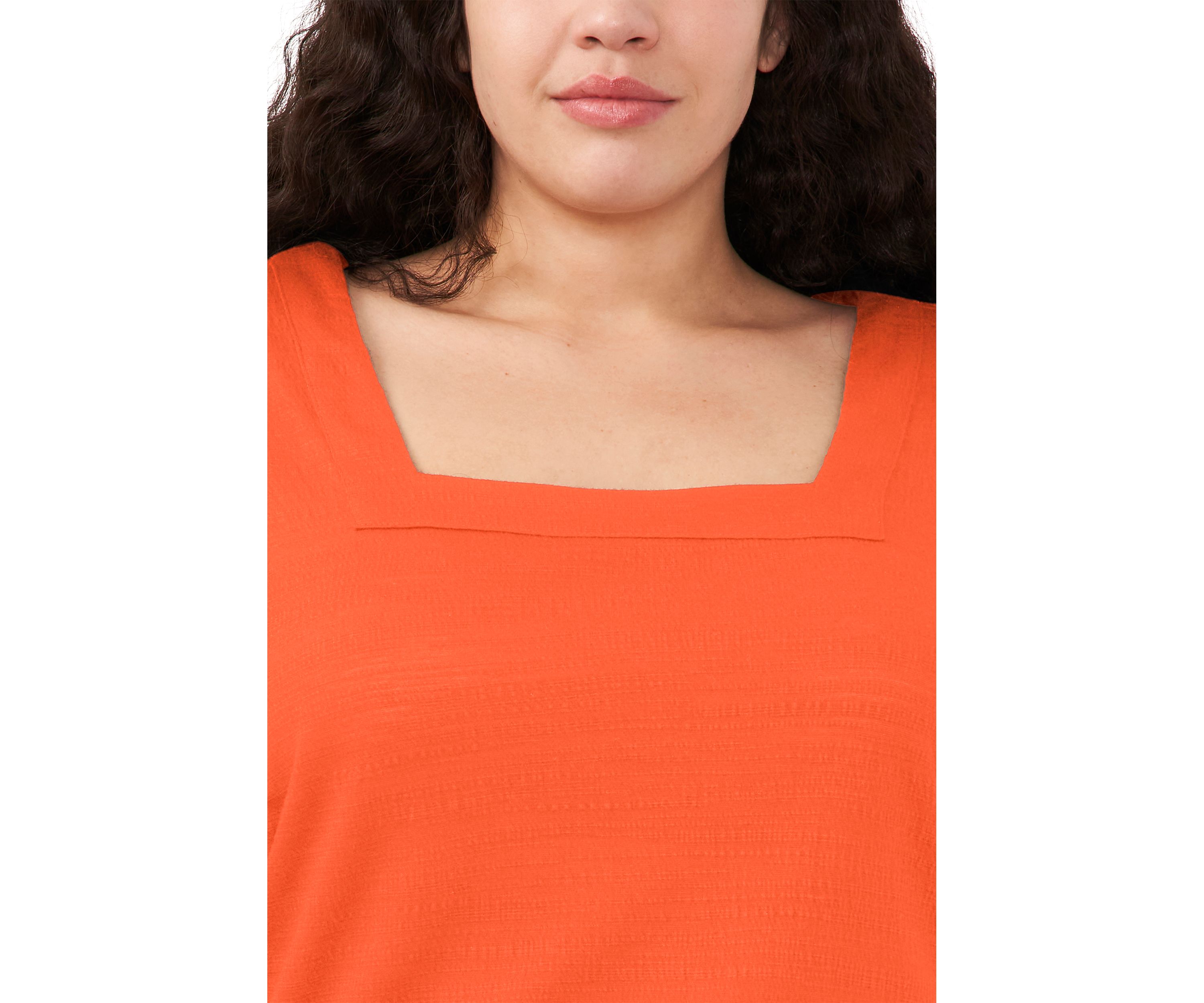 Plus Size Square Neck Short Puff Sleeve Top