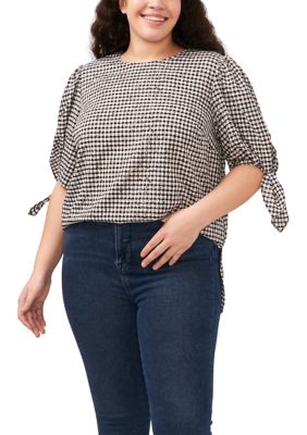 Plus Tie Sleeve Gingham Blouse