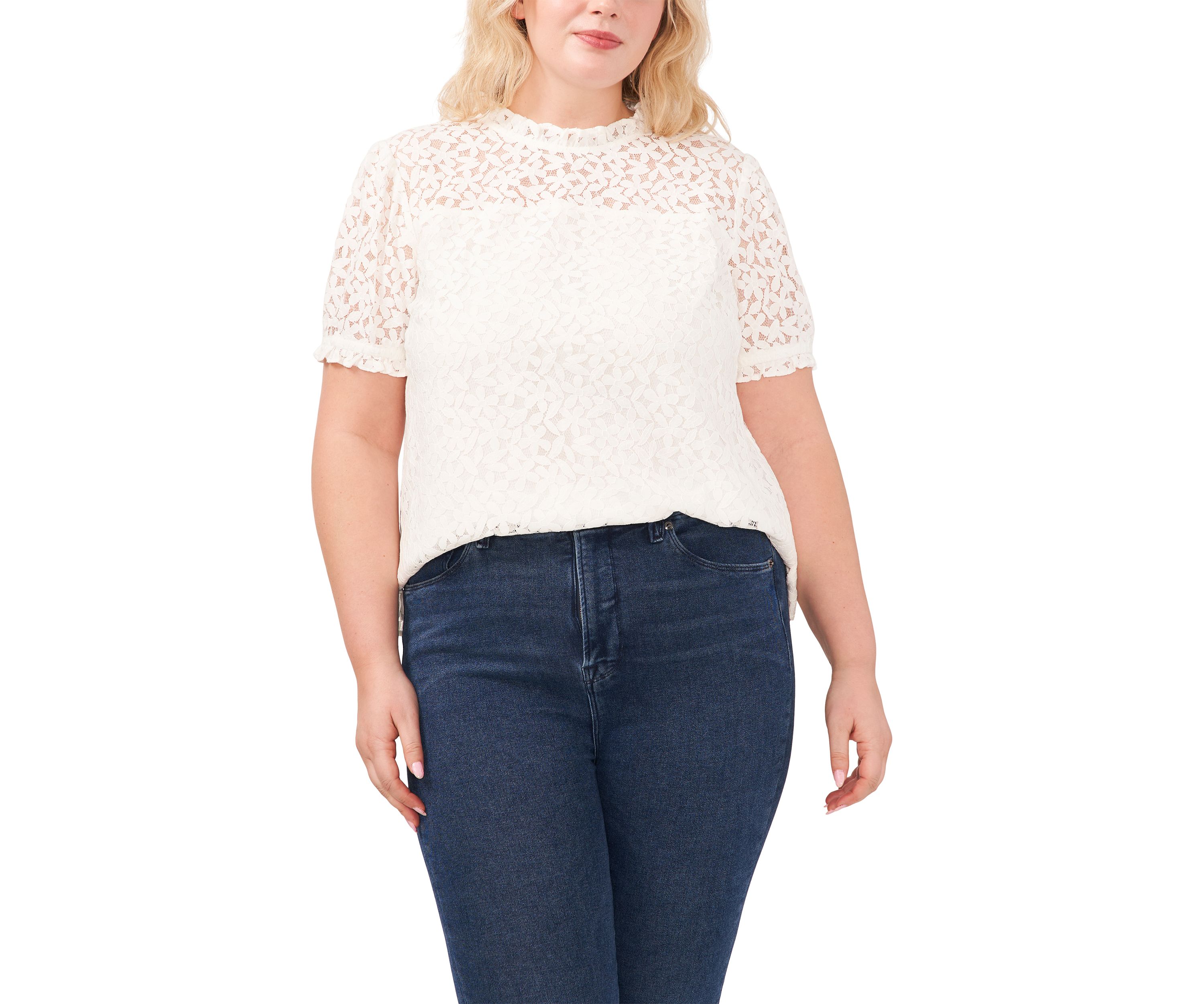 Plus Size Ruffle Neck Puff Sleeve Top 