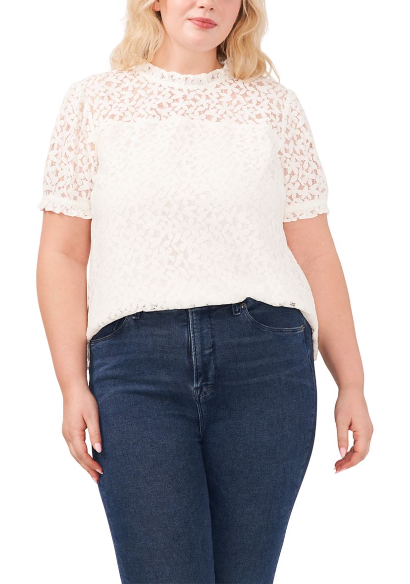 Plus Size Ruffle Neck Puff Sleeve Top 
