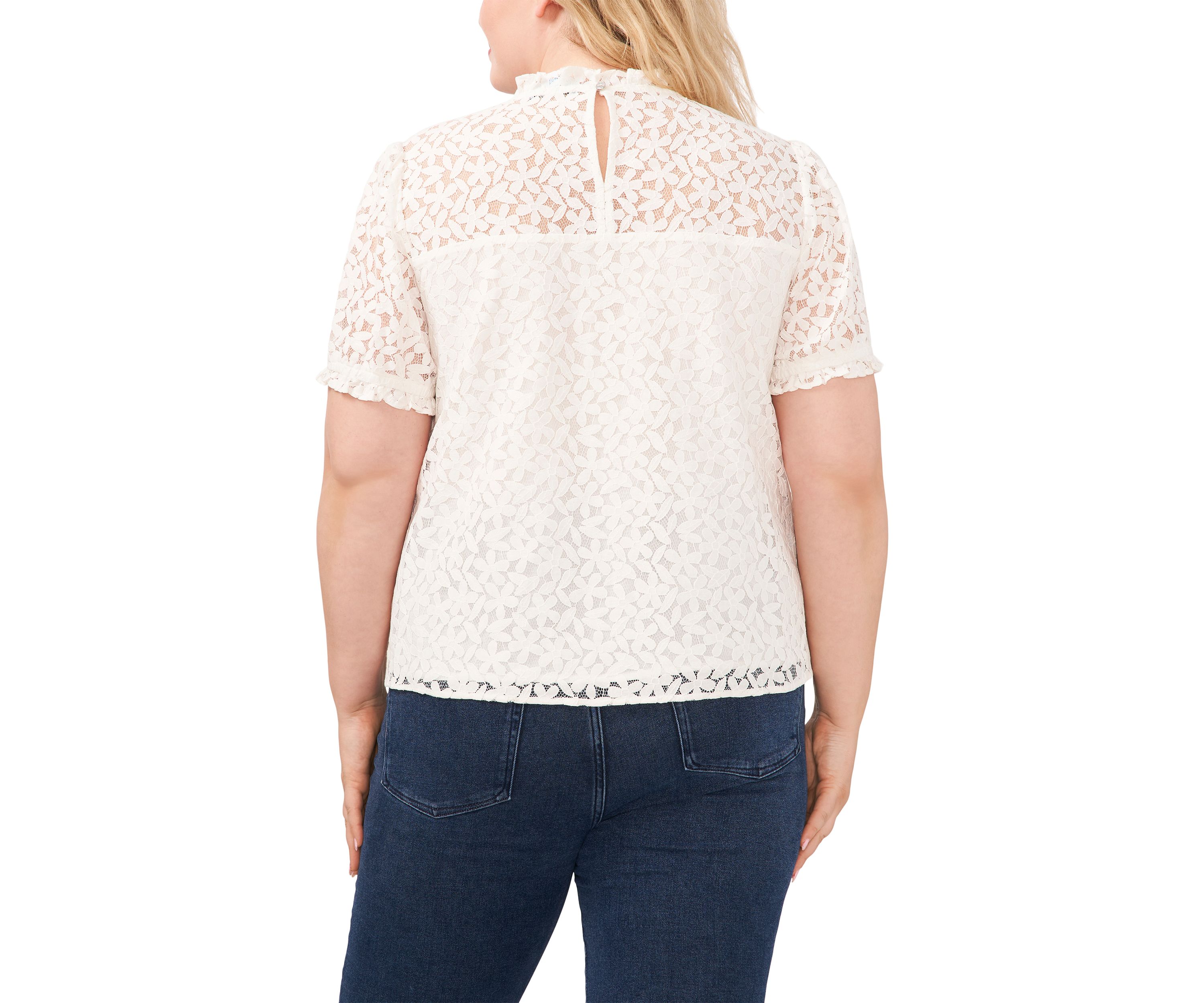 Plus Size Ruffle Neck Puff Sleeve Top 