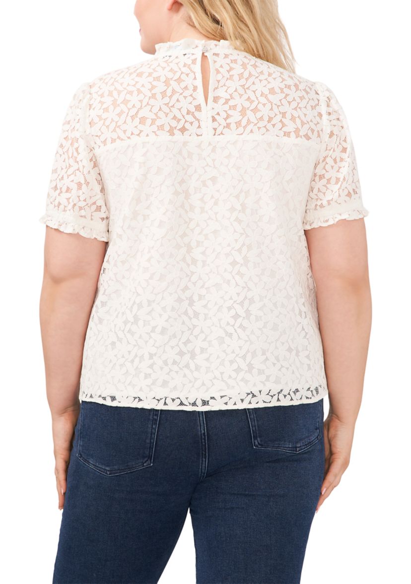Plus Size Ruffle Neck Puff Sleeve Top 
