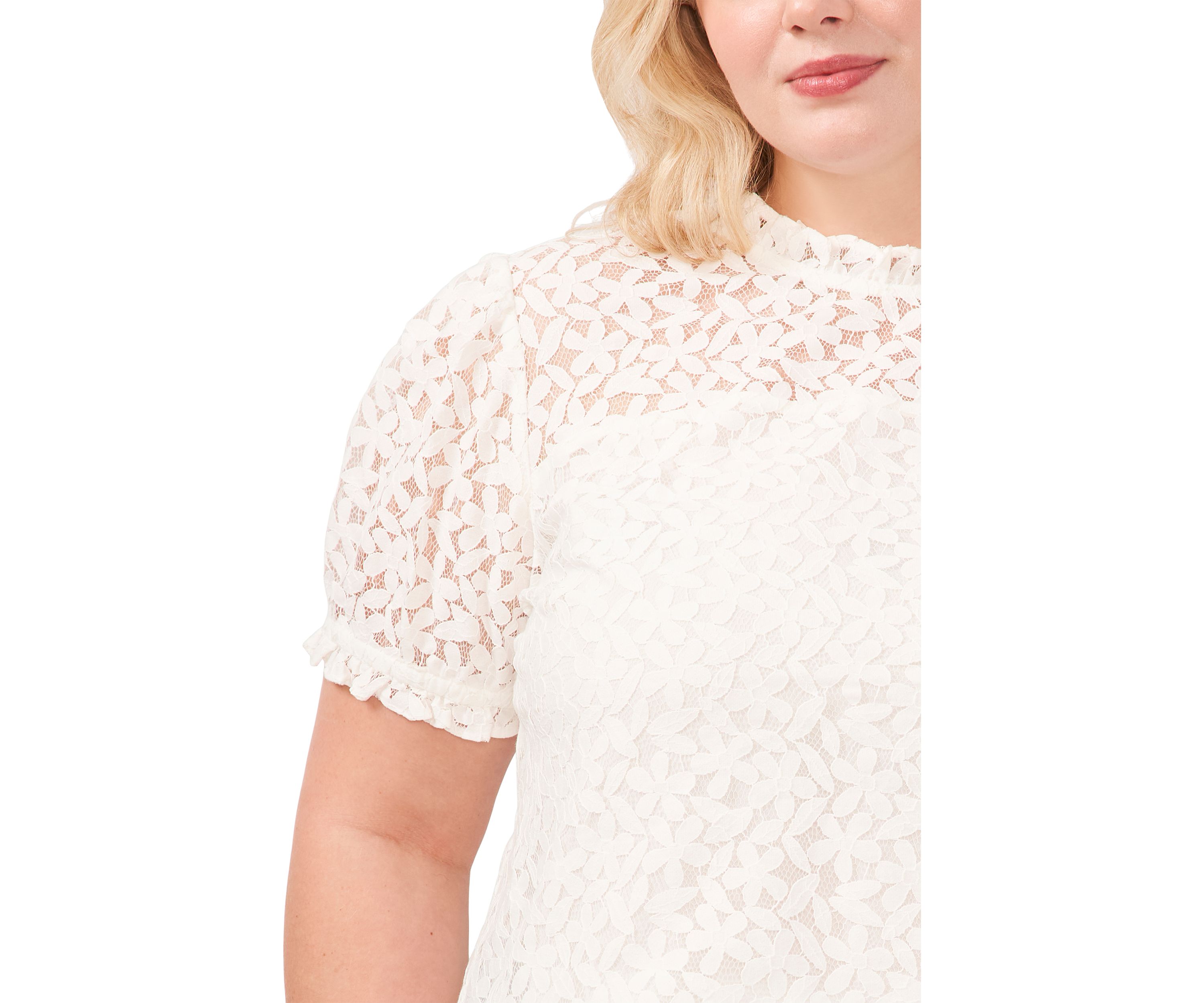 Plus Size Ruffle Neck Puff Sleeve Top 