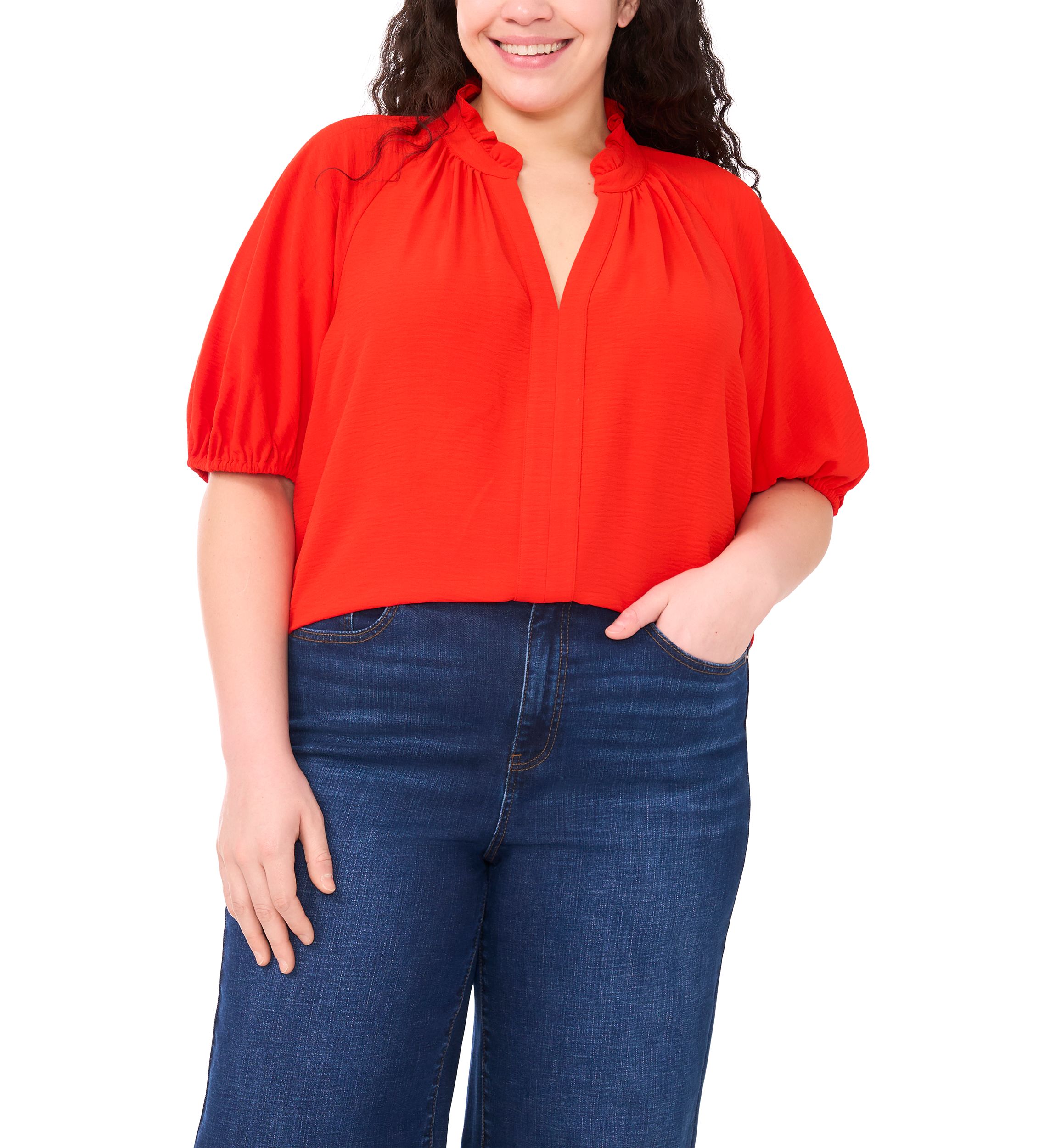 Plus Size Ruffle Neck Raglan Blouse