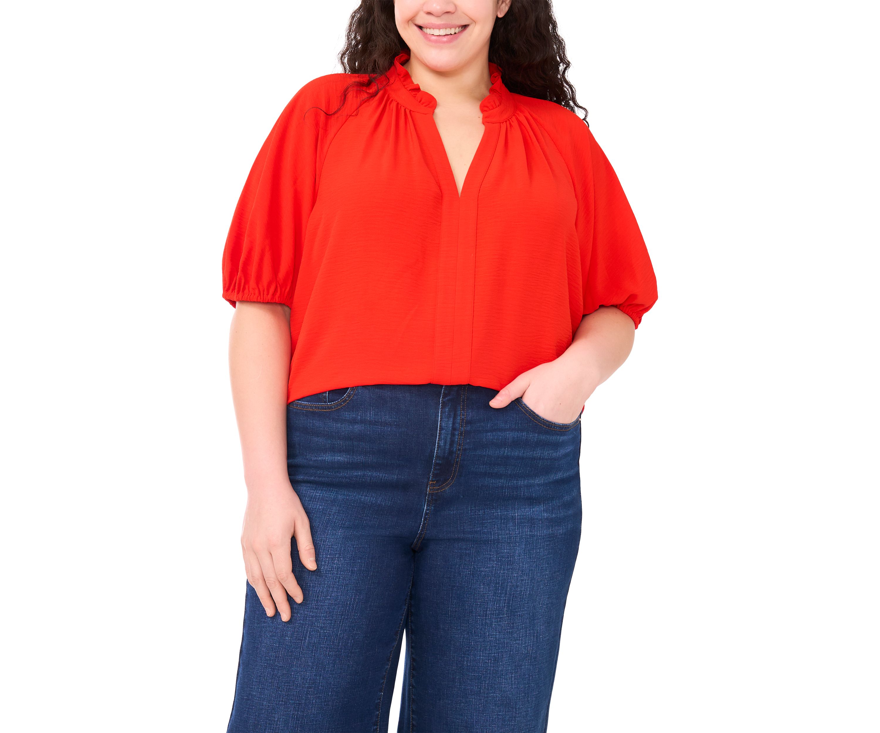 Plus Size Ruffle Neck Raglan Blouse