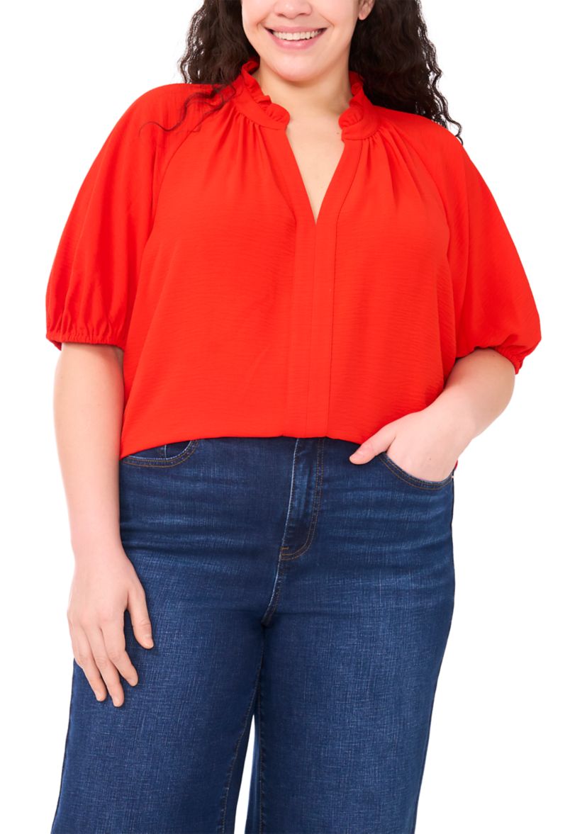Plus Size Ruffle Neck Raglan Blouse