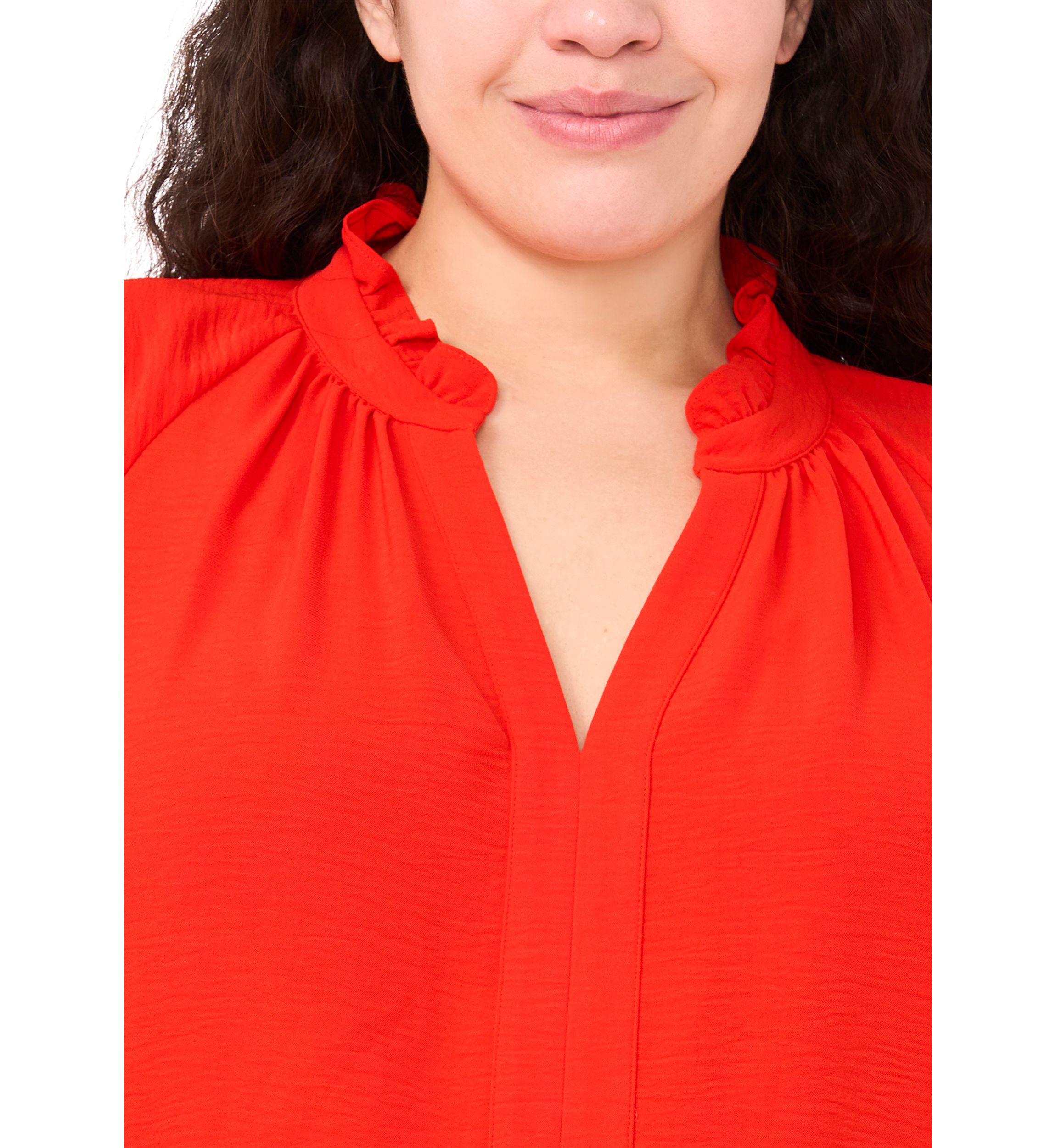 Plus Size Ruffle Neck Raglan Blouse