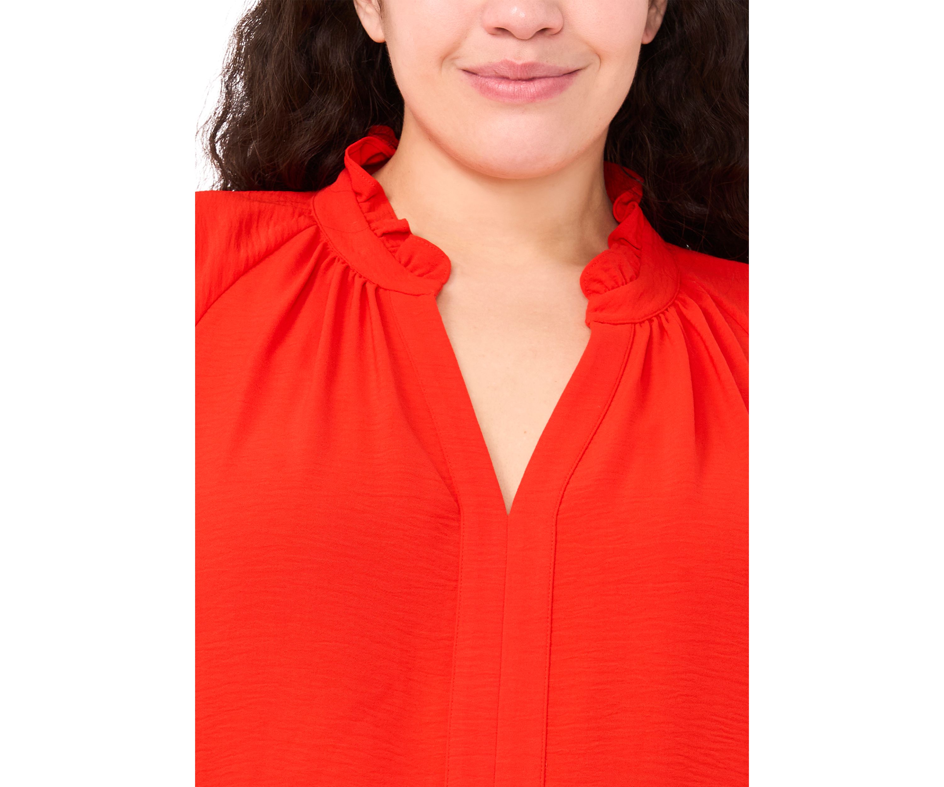 Plus Size Ruffle Neck Raglan Blouse