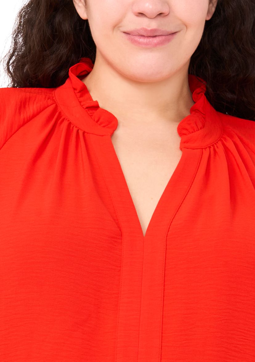 Plus Size Ruffle Neck Raglan Blouse