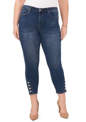 Plus Mid Rise Jeans with Pearl Trim