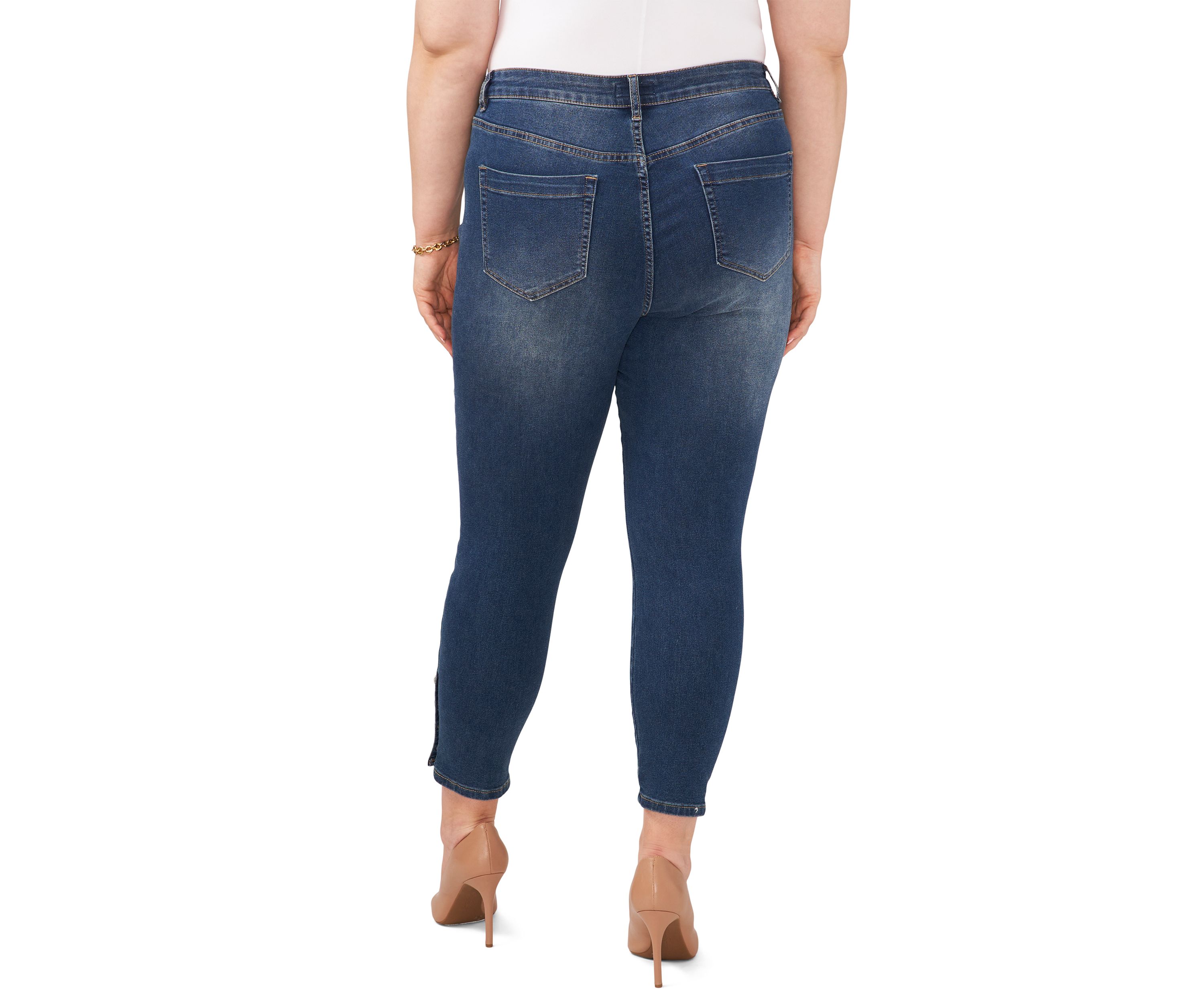 Plus Size Mid Rise Jeans with Pearl Trim